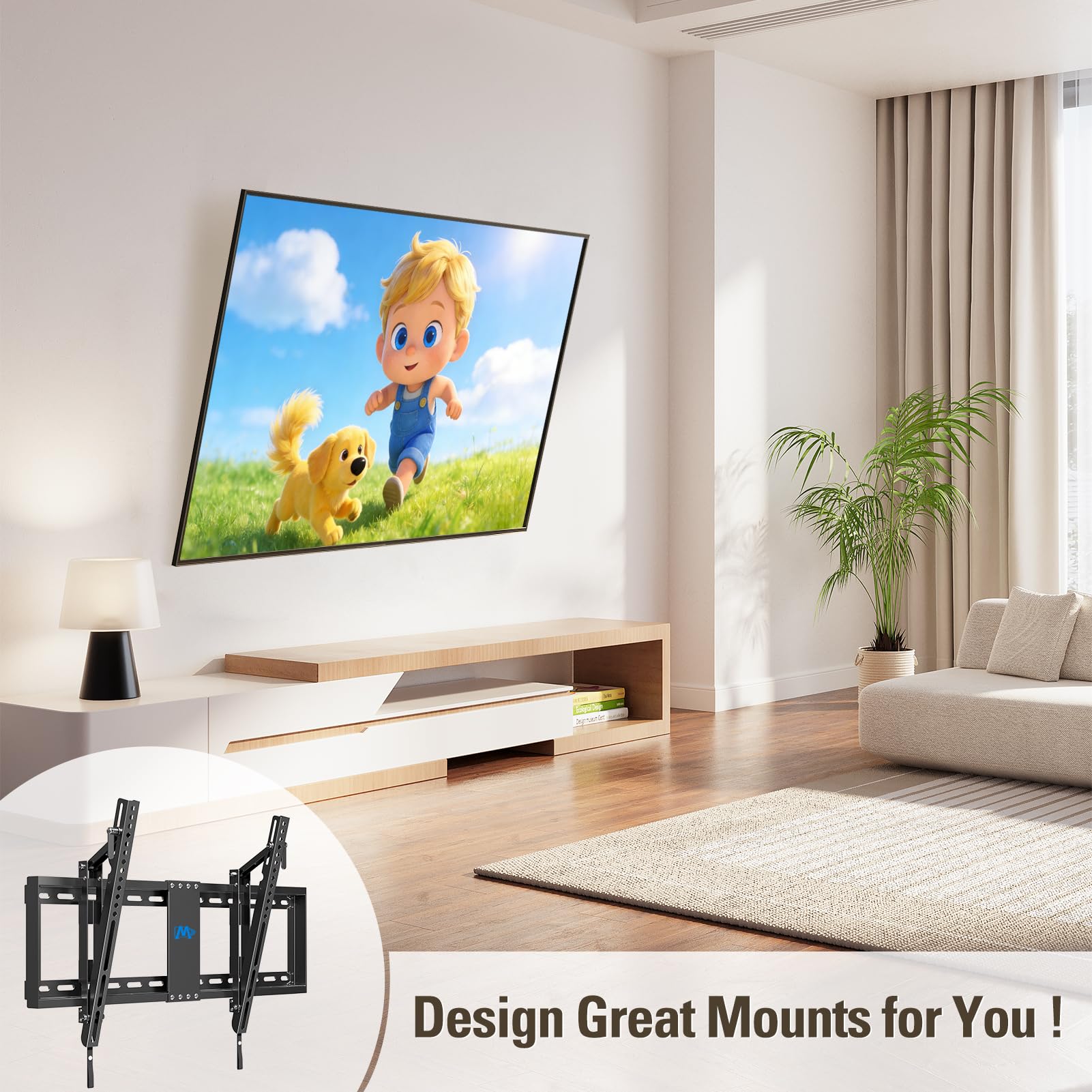 Mounting Dream Uchwyt ścienny do telewizora z nachyleniem do większości telewizorów 107-170 cali, uchwyt na telewizor nachylenie do 20 stopni z VESA 200 x 100 do 600 x 400 mm i obciążenie 60 kg,