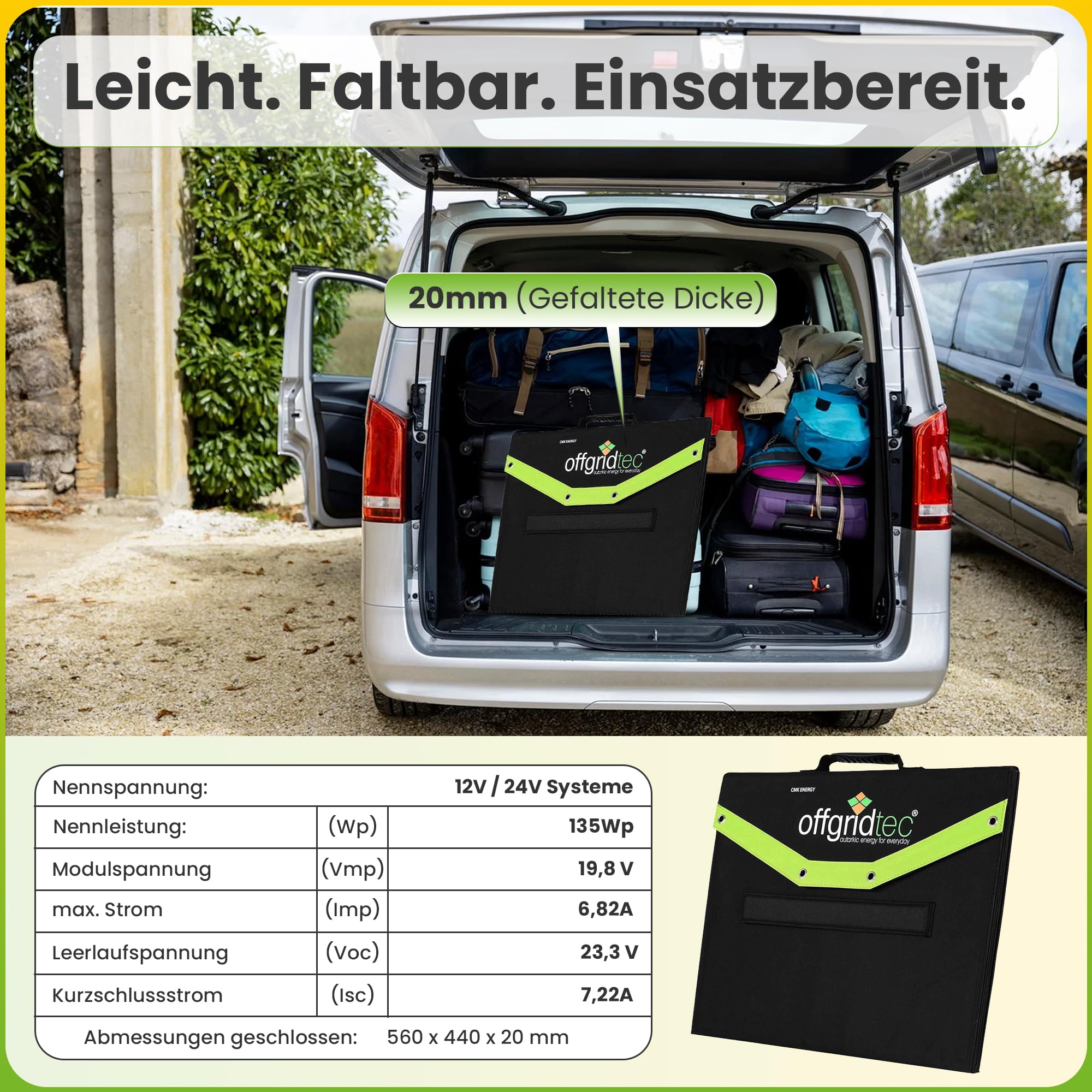 Offgridtec FSP 2 Ultra 120W faltbares Solarrmodul mit integrierter Aufständerung und Laderegler mit USB Ladefunktion