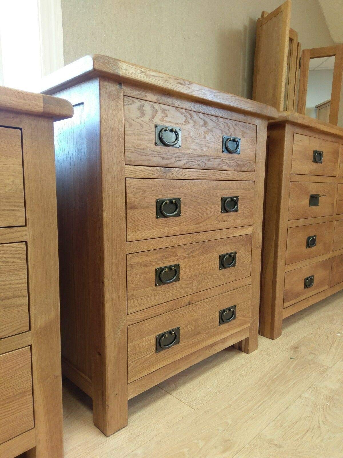 Furniture OctopusOAKVALE CHUNKY OAK 4 DRAWER CHEST - COMPACT BEDROOM DRAWERS - SOLID WOOD - 80CM WIDE