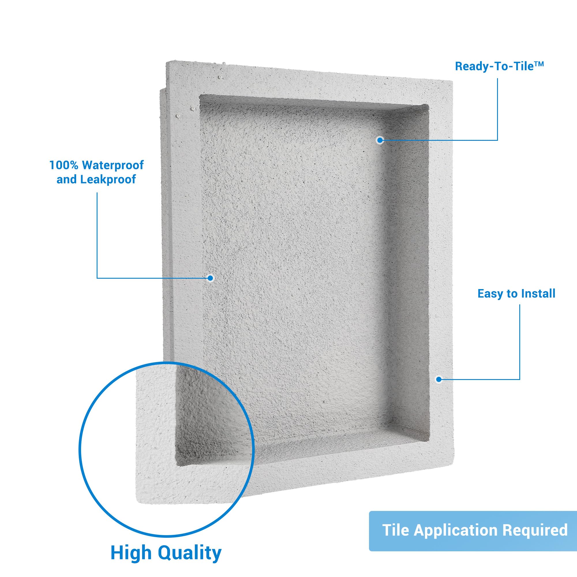 Fliesenfertige Dusch-Nische 12 x 20 Zoll, wasserdichtes Einbau-Duschregal für Bad & Dusche – nahtlos integrierbar, einfache Montage, moderne eckige Ecken – Grau