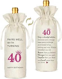 Presentes de aniversário de 40 anos para mulheres, presentes de aniversário de 40 anos para mulheres, saco de vinho, decoração divertida de festa de 40 anos, presentes de feliz aniversário, sacos de