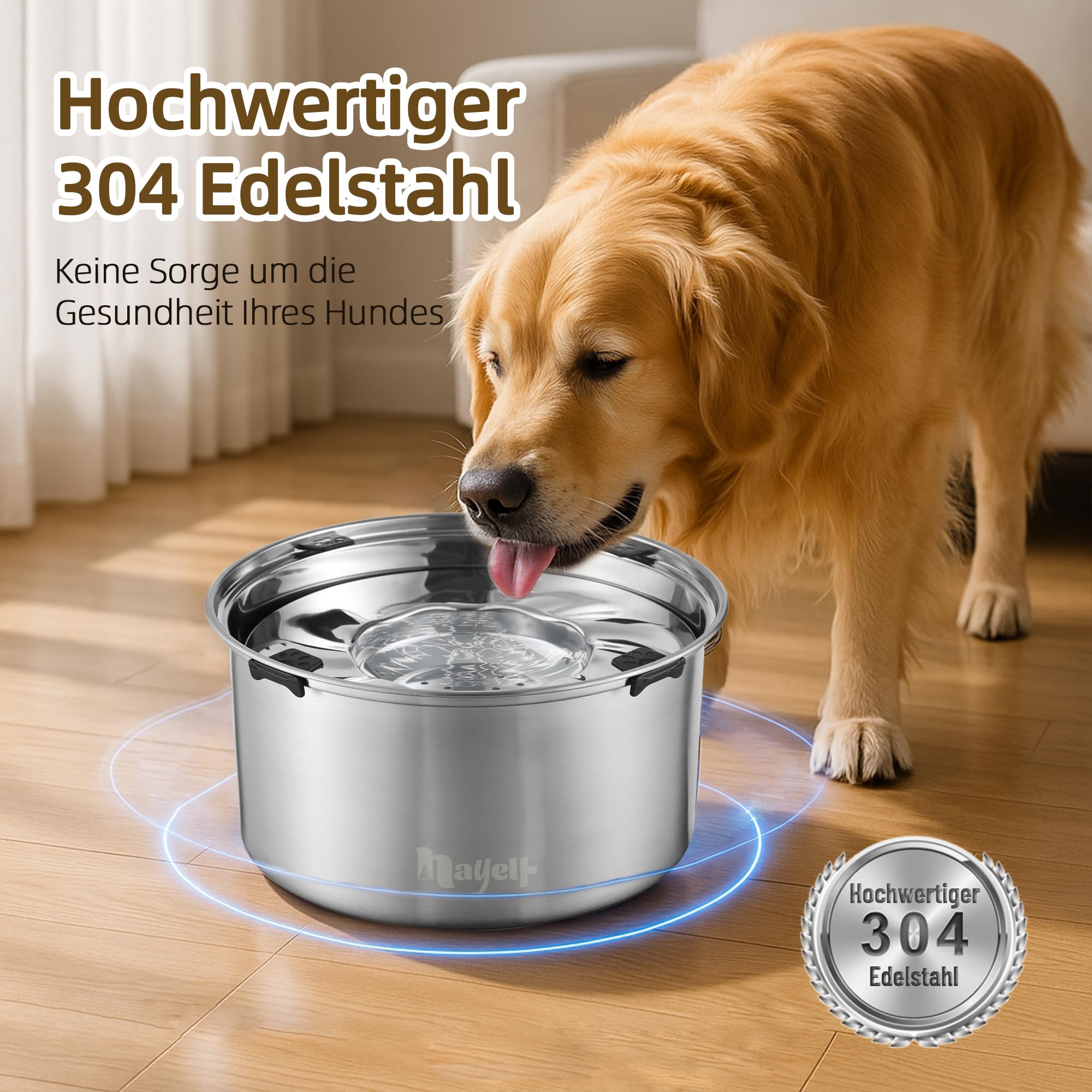 5,6 l, ciotola per l'acqua per cani senza sbavare, ciotola per cani anti-scivolo, in acciaio inox 304 con fondo antiscivolo, ciotola per cani di taglia grande e grande (5,6 L)