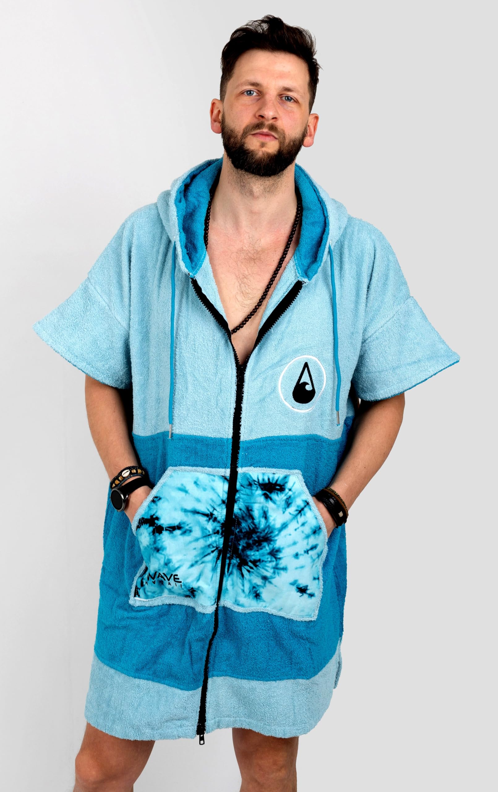 WAVE HAWAII Poncho de surf zippé Coton écologique pour les tailles de 155 à 185 cm pour la natation, la plage, le surf, poncho de douche, poncho de surf pour homme, femme, adulte