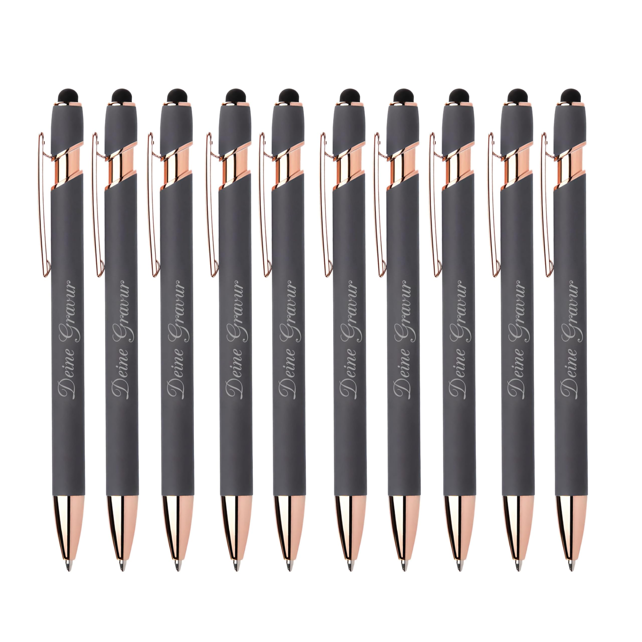 FORYOU24 - Kugelschreiber mit Gravur, Rosegold | 10er Pack Farbe - Grau - Personalisierte Stifte Hochwertig Kullis mit Wunschtext & Logo, Auswechselbare Mine | 1MM Strichstärke