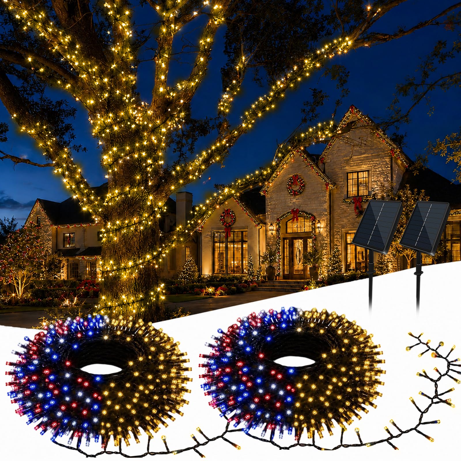 Photo 1 of 2 Pack Solar Christmas String Lights Outdoor, Christmas Tree Lights