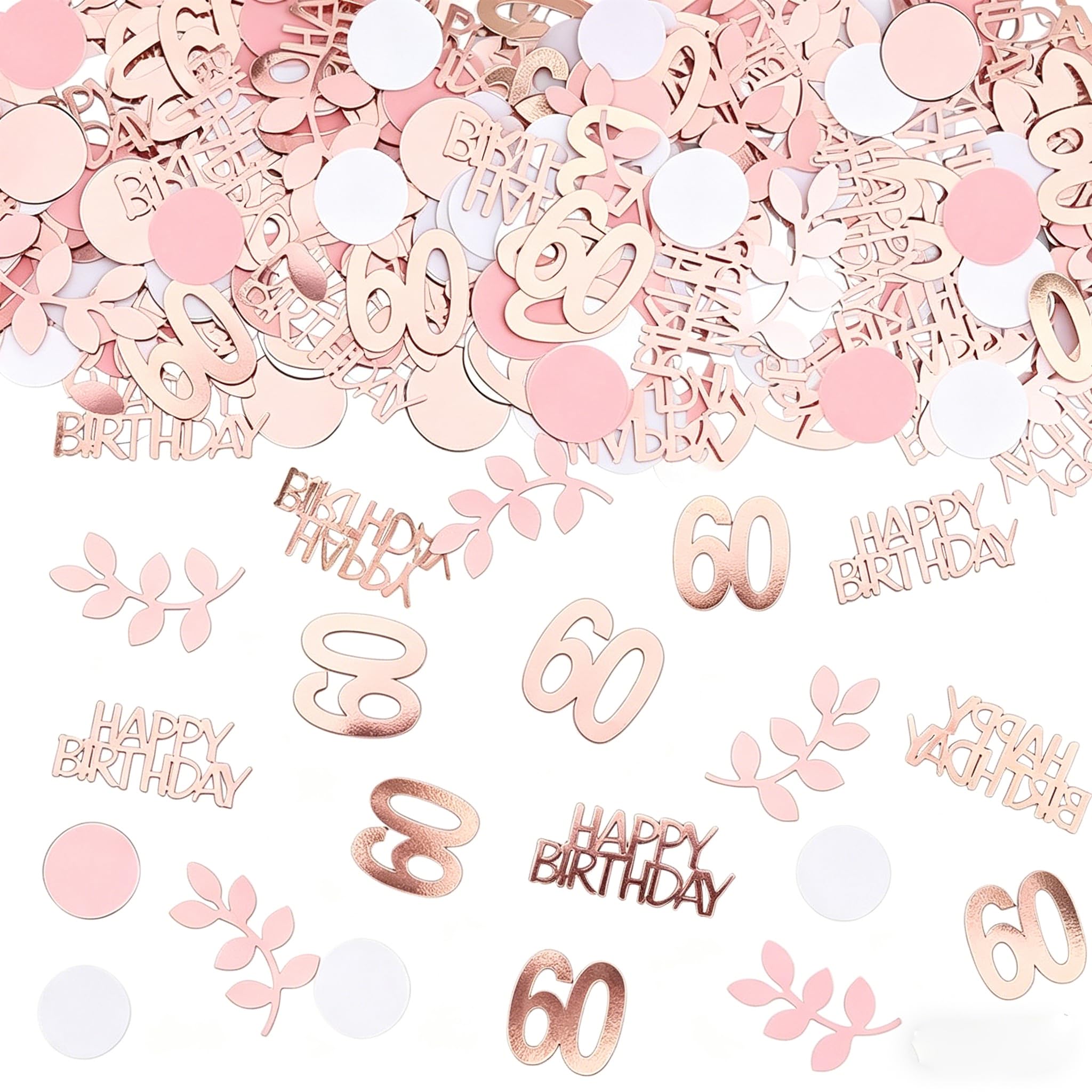 Happy 60th Birthday Confetti 15g 60th Anniversary Glitter Foil Table Decoration Sequins for 60 Years Birthday Table Confetti Party Decoration Rose Gold Pink