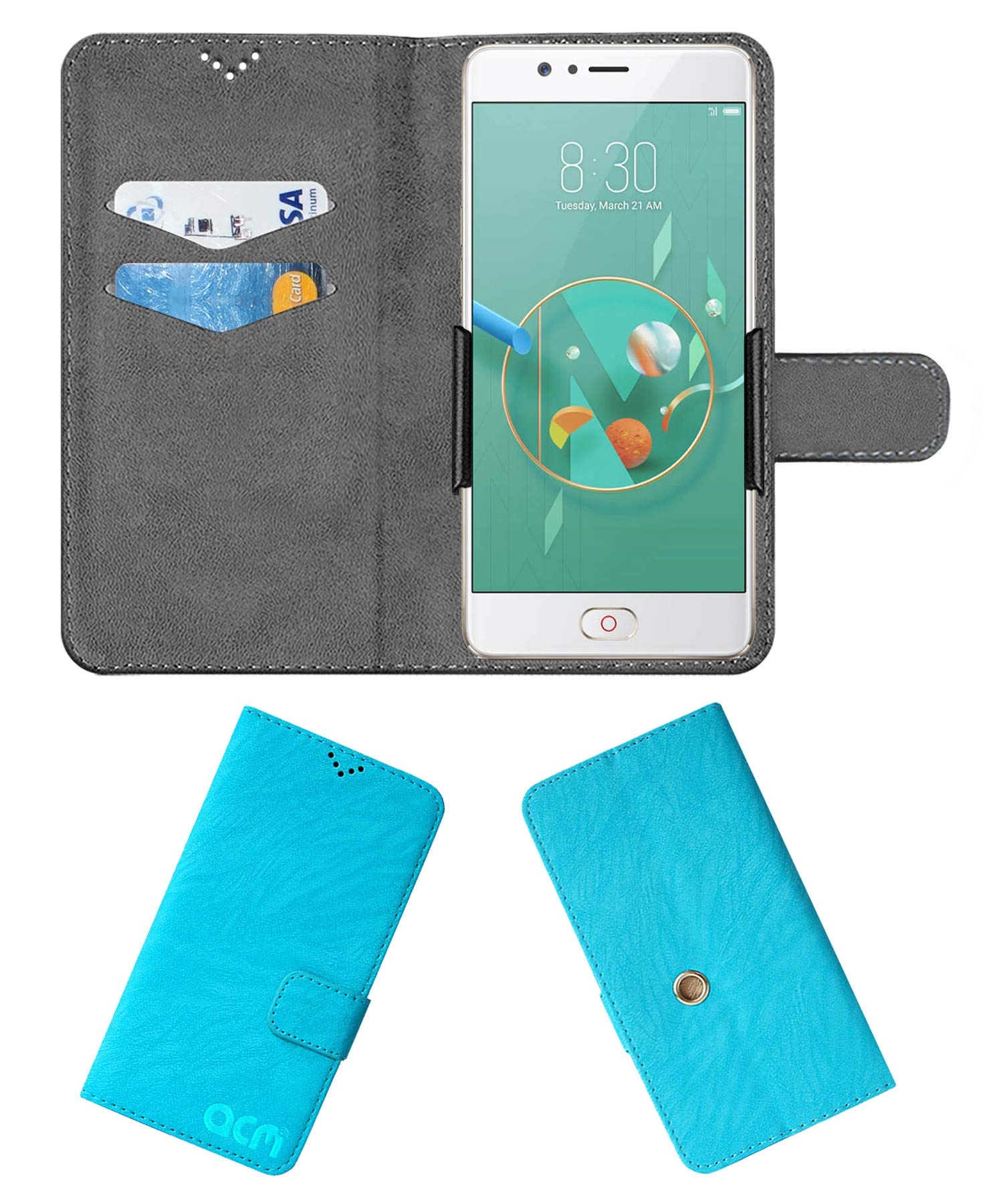 ACM Rotating Clip Flip Case Compatible with Nubia M2 Global ROM Mobile Cover Stand Sky Blue