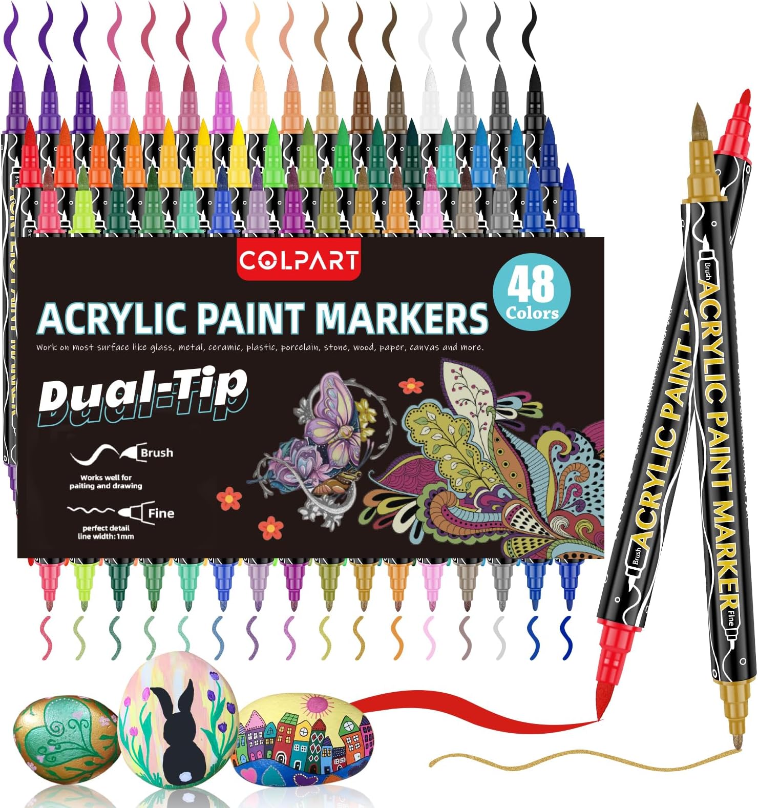 colpart Acrylic Paint Pens Paint Markers,26 Colors Dual Tip Brush Paint