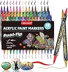 Marqueurs de peinture acrylique, Stylos de peinture acrylique,48 Couleurs Stylos à double pointe avec pointe de pinceau et pointe fine pour la peinture de roche,Plastique, Toile, Eggs de Pâques DIY Artisanat Art Supplies Panier de Pâques Stuffers