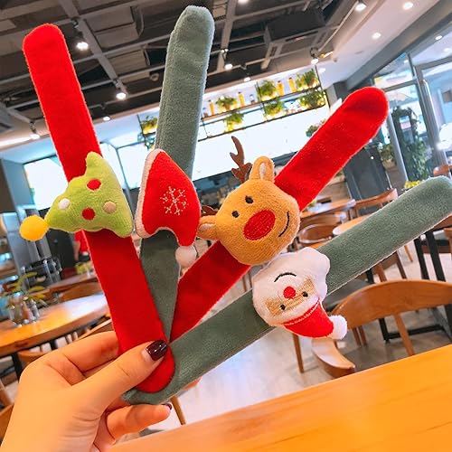 Miniatura 7 de 4 pulseras de felpa de Navidad de palmada de Navidad, bandas de Papá Noel, sombrero de árbol de ciervo, pulseras de dibujos animados para niños y