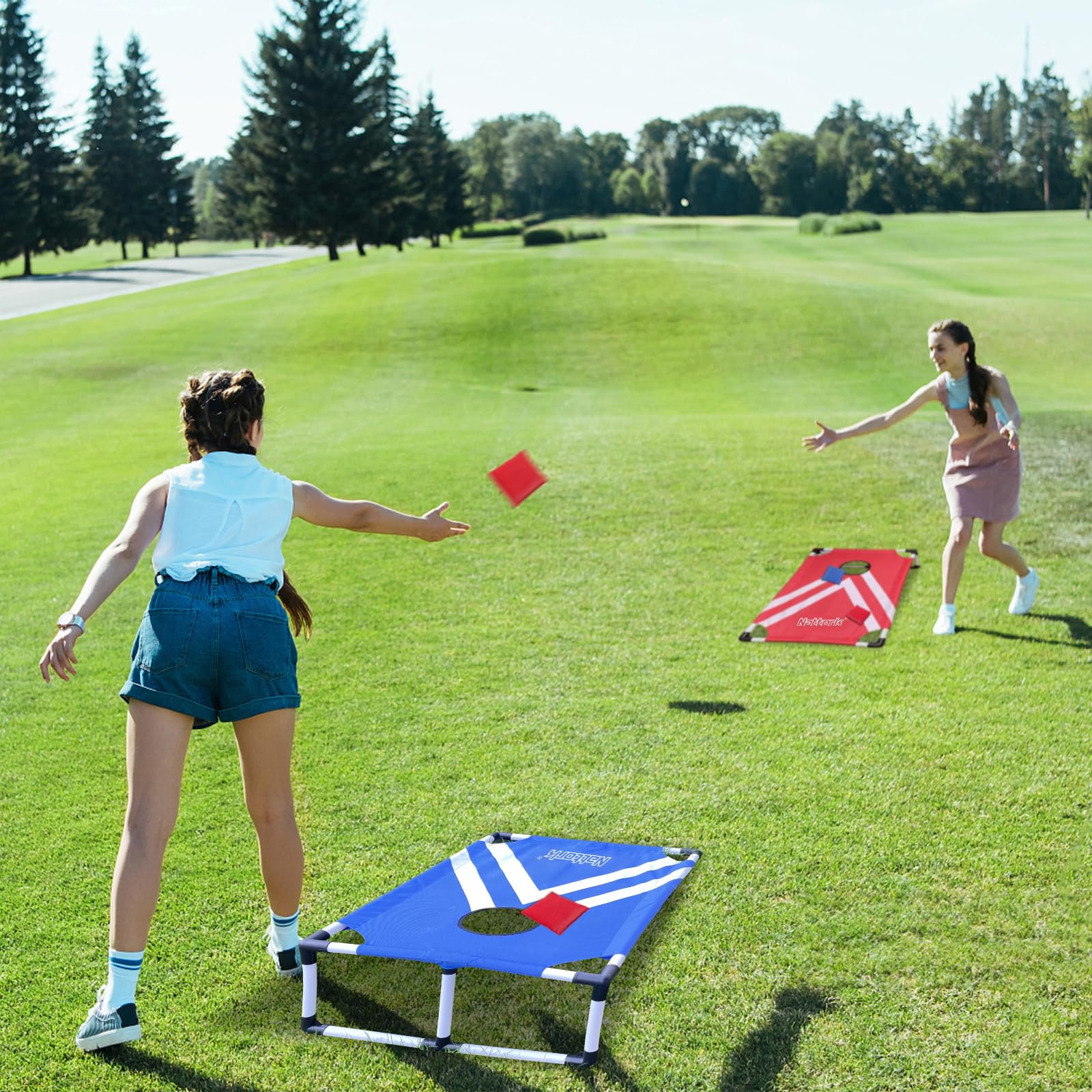 Portable Cornhole Set PVC Framed Corn Holes Outdoor Game Set with 2 Cornhole Boards, 8 Cornhole Bean Bags and Carrying Case, Camping Games Indoor Outdoor for Adults, Travel Camping Accessory view 3