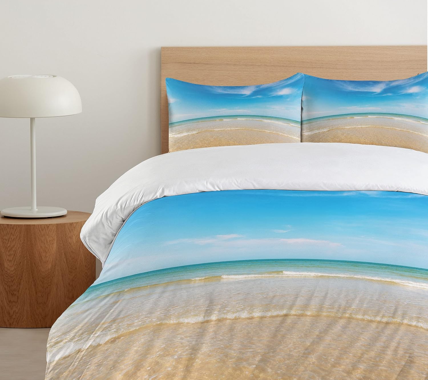 Ambesonne Ocean Duvet Cover Set, Sea and Sky Landscape at Beach in Tropical Exotic Hawaiian Caribbean Lands, Decorative 3 Piece Bedding Set with 2 Pillow Shams, Queen Size, Cream Blue Queen Cream Blue