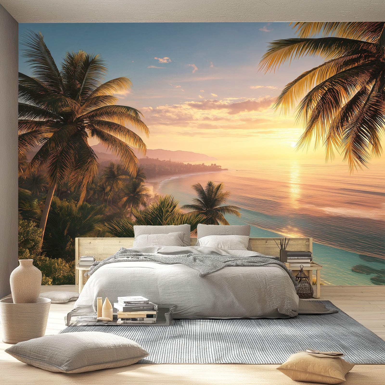 Fototapeta Tropikalna Fototapeta Żółty Plakat Plaża Zachód Słońca Fotografia Do Sypialni Salonu Tv Ściana 300 x 210 cm