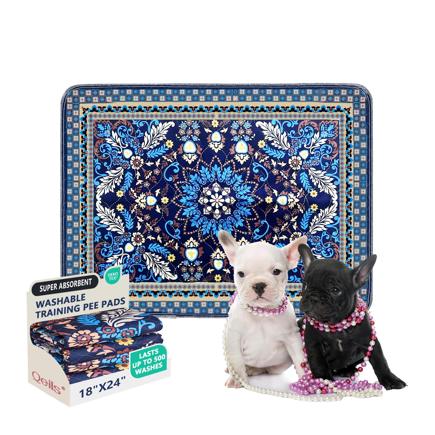 Qeils Washable Pee Pads, Super Absorbent Puppy Pads, 2 Pack 18"x24"