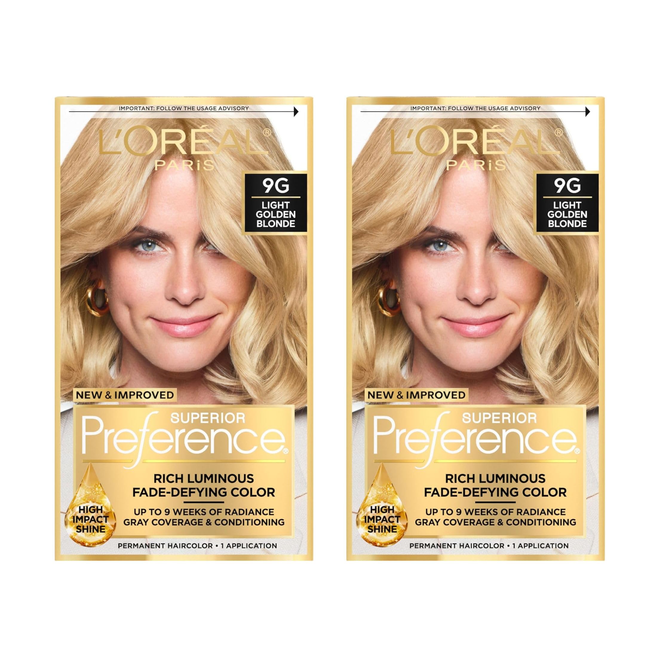 L’Oréal Paris Superior Preference Permanent Hair Color 9G Light Golden Blonde, Pack of 2