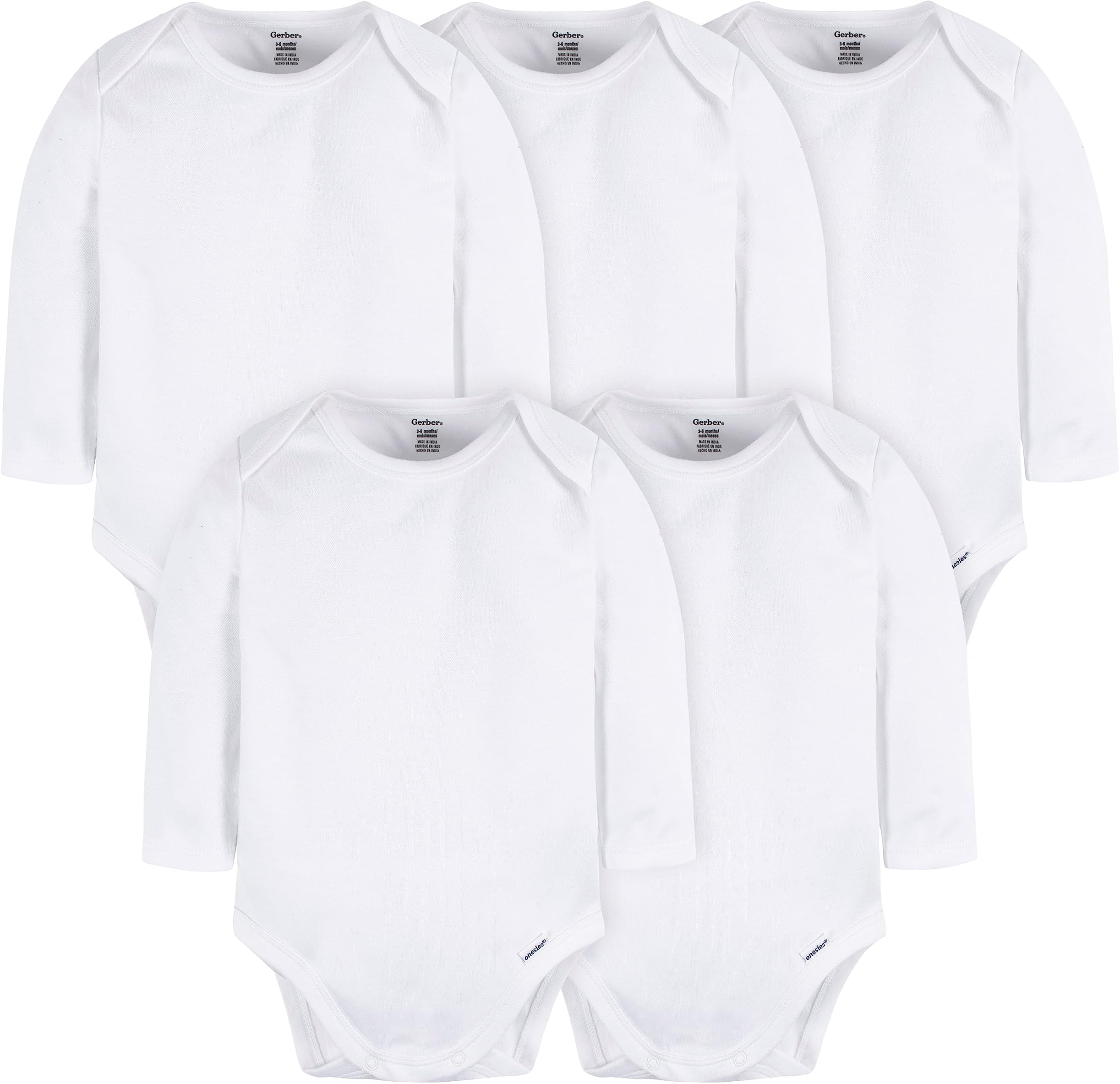 Unisex Baby Long Sleeve Solid Onesies Multi-pack Interlock 180 Gsm Baby and Toddler Bodysuits (pack of 5)