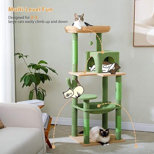 Miniatura 7 de PETEPELA Árbol para gatos de 56.3 pulgadas de alto para gatos de interior, torre de cactus para gatos con hamaca súper grande (20 x 16 pulgadas),