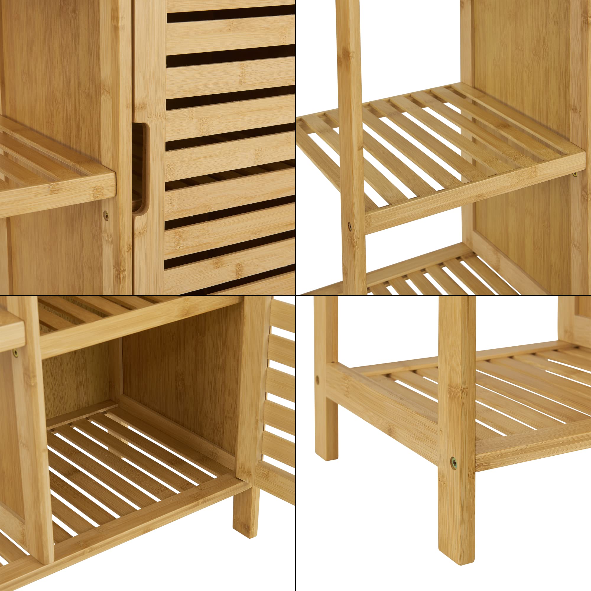 [en.casa] Mueble de Baño con Puerta y 3 Estantes Gabinete de Almacenaje Armario para Cocina Bambú 87 x 66 x 33 cm Natural