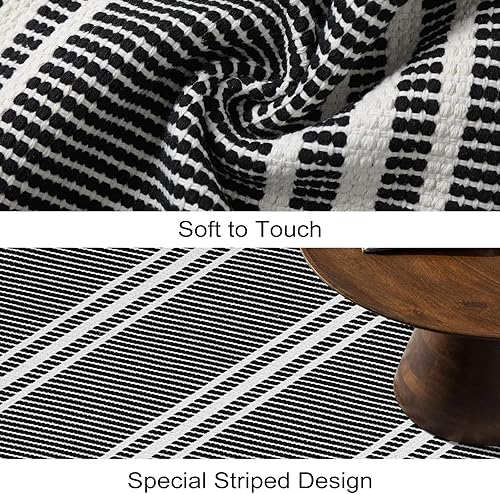 Miniatura 4 de KIMODE Alfombra de cocina de 2 x 4.3 pies, lavable reversible, a rayas, para dormitorio, alfombra de algodón tejida a mano, moderna alfombra de