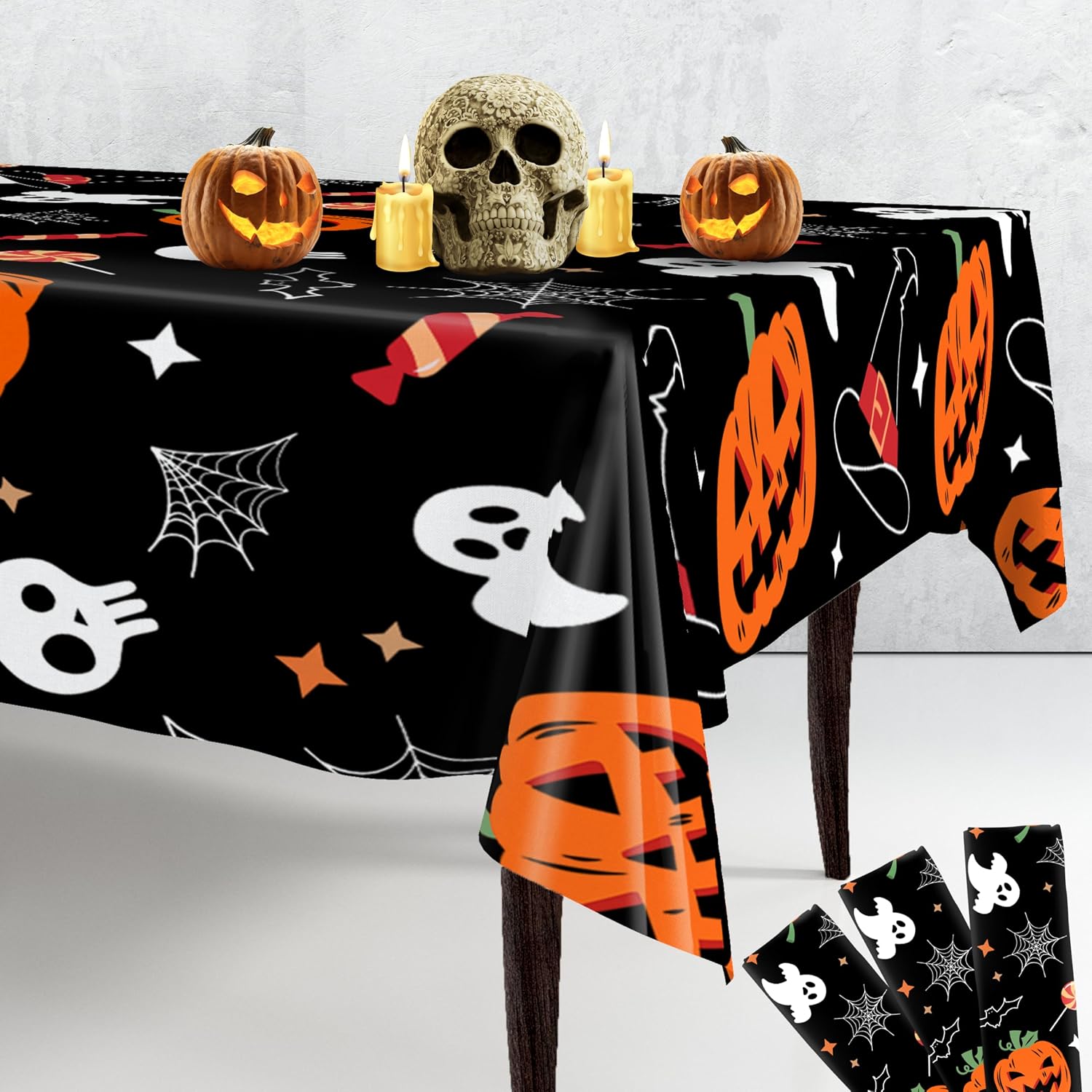 KatchOn Halloween Tablecloths - Large 54x108 Inch, Pack of 3 | Disposable Plastic Table Covers for Halloween Decorations Indoor, Outdoor | Spooky Decorations