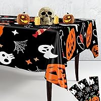 Vista 1 de KatchOn Manteles de Halloween de 54 x 108 pulgadas, paquete de 3 unidades, manteles desechables de plástico para decoraciones de Halloween
