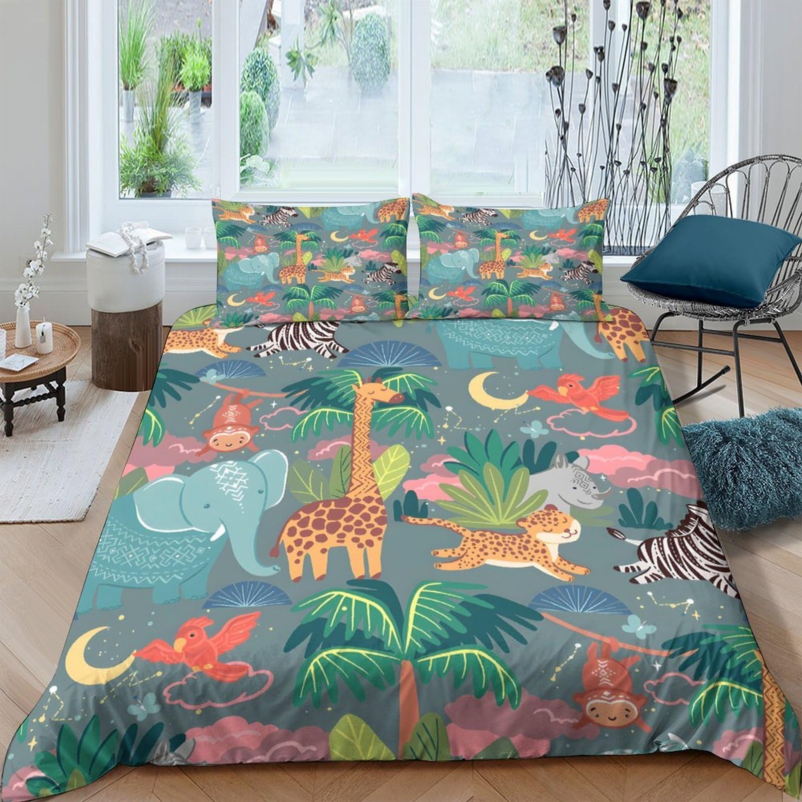 Ctjqhvkz Style-2 3D Printed Jungle Animals Fitted Sheet Microfiber Soft Breathable Safari Forest Mattress Cover Bedroom Dorm Decor Single（135X200cm）