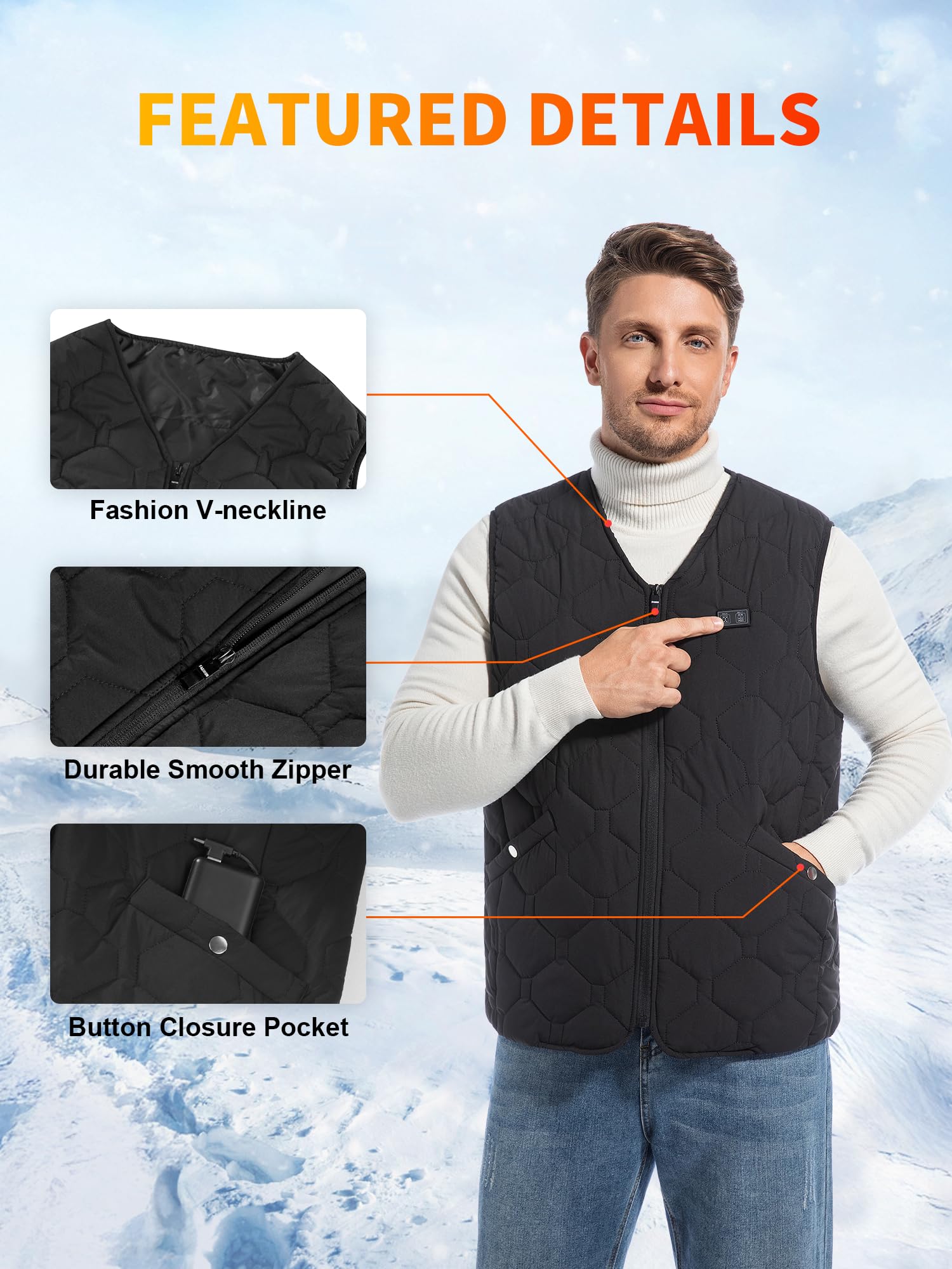 Rrtizan Gilet Riscaldato Uomo con Batteria 10000mAh, Giubbotto Riscaldanto con 15 Zone e 3 Livelli Temperatura, Impermeabile Antivento per Giubbotto Moto, Ciclismo, Pesca