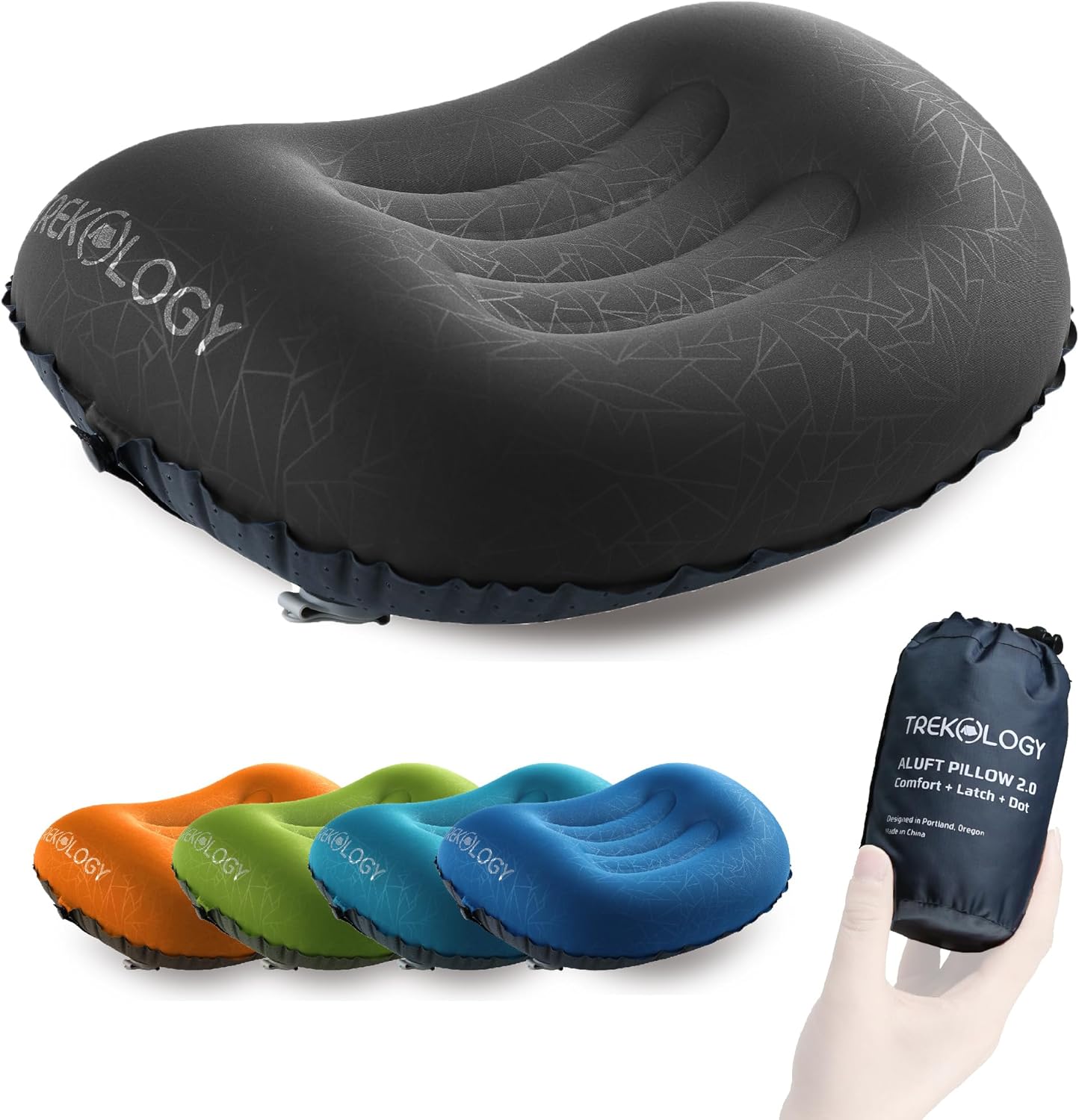 TREKOLOGY Ultralight Inflatable Camping Travel Pillow – ALUFT 2.0 Compressible, Compact, Comfortable, Ergonomic Inflating Pillows for Neck & Lumbar Support While Camp, Hiking, Backpacking TREKOLOGY Ultralight Inflatable Camping Travel Pillow – ALUFT 2.0 Compressible, Compact, Comfortable, Ergonomic Inflating Pillows for Neck & Lumbar Support While Camp, Hiking, Backpacking