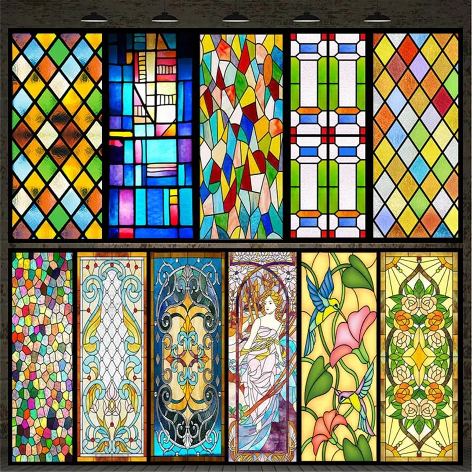 Glasaufkleber, Buntglas, Milchglas, Fensterpapier, elektrostatische Kunst, Malerei, Retro-Kirche(Color 5,50x200cm)
