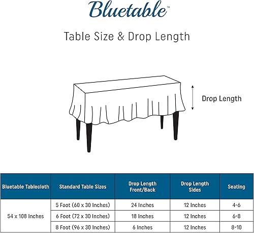 Miniatura 3 de Mantel de plástico desechable azul (paquete de 12) a granel, mantel rectangular ultra resistente (54 x 108 pulgadas), mesas de 6 pies u 8 pies,