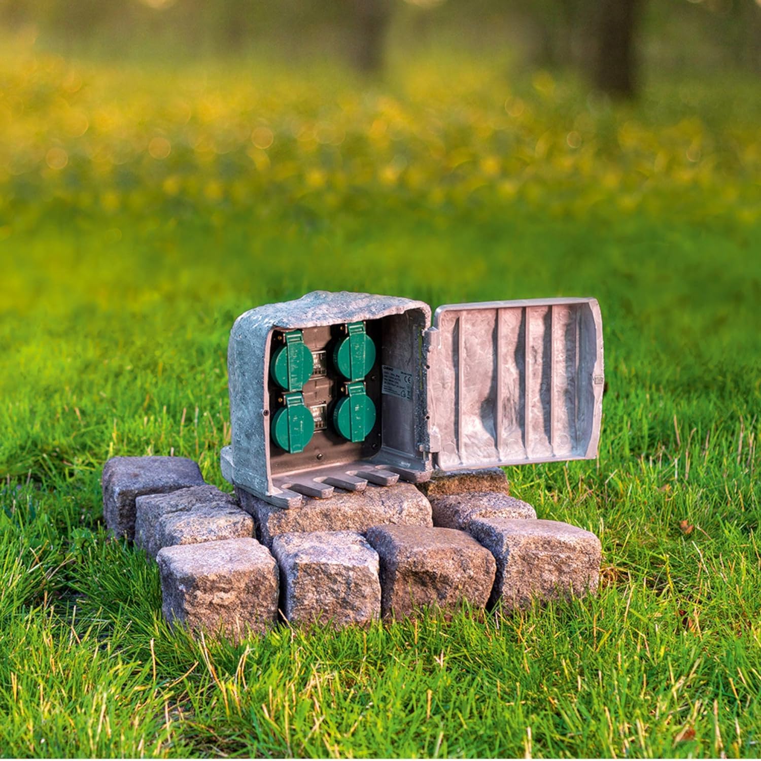 Außensteckdose Wasserdicht Gartensteckdosen Aussen Wasserdicht H07RN-F Gummikabel 3x1,5mm² 3m Steckdosen Steinoptik Aussen Betriebsarten: automatisch (max.1100 W) / manuell (max.3680 W)