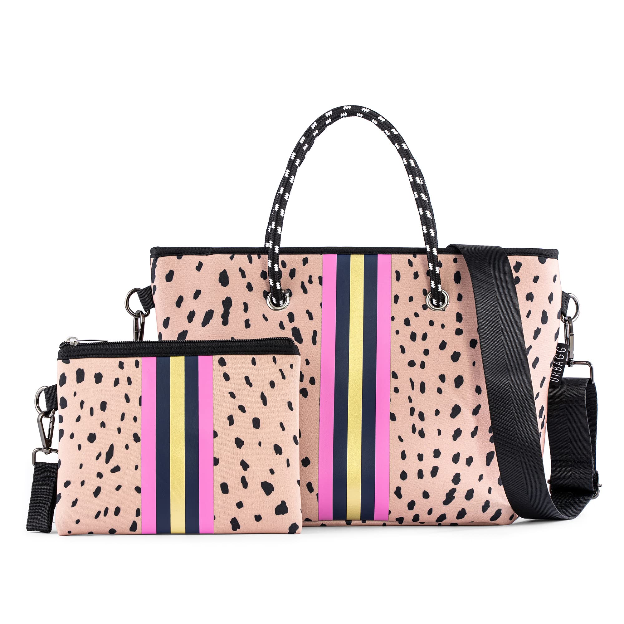 URBAGG Neoprene Medium Crossbody Casual Lightweight Everyday Hand Bag for Women with Makeup Pouch, Neoprene Tote