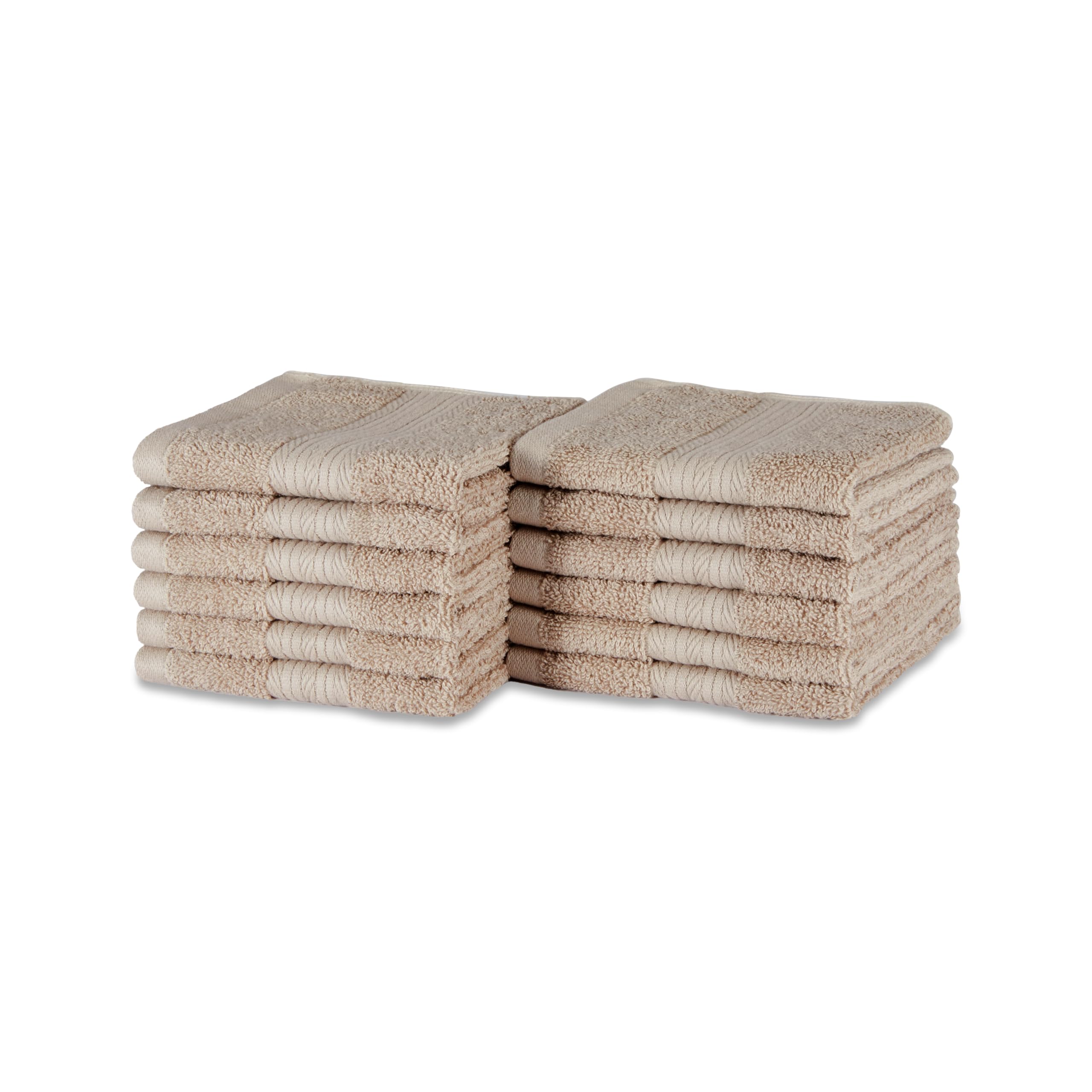 Amazon Basics Fade-Resistant Highly Absorbent 100% Cotton Washcloths, Machine Washable, 12"x12", Taupe, 12-Pack