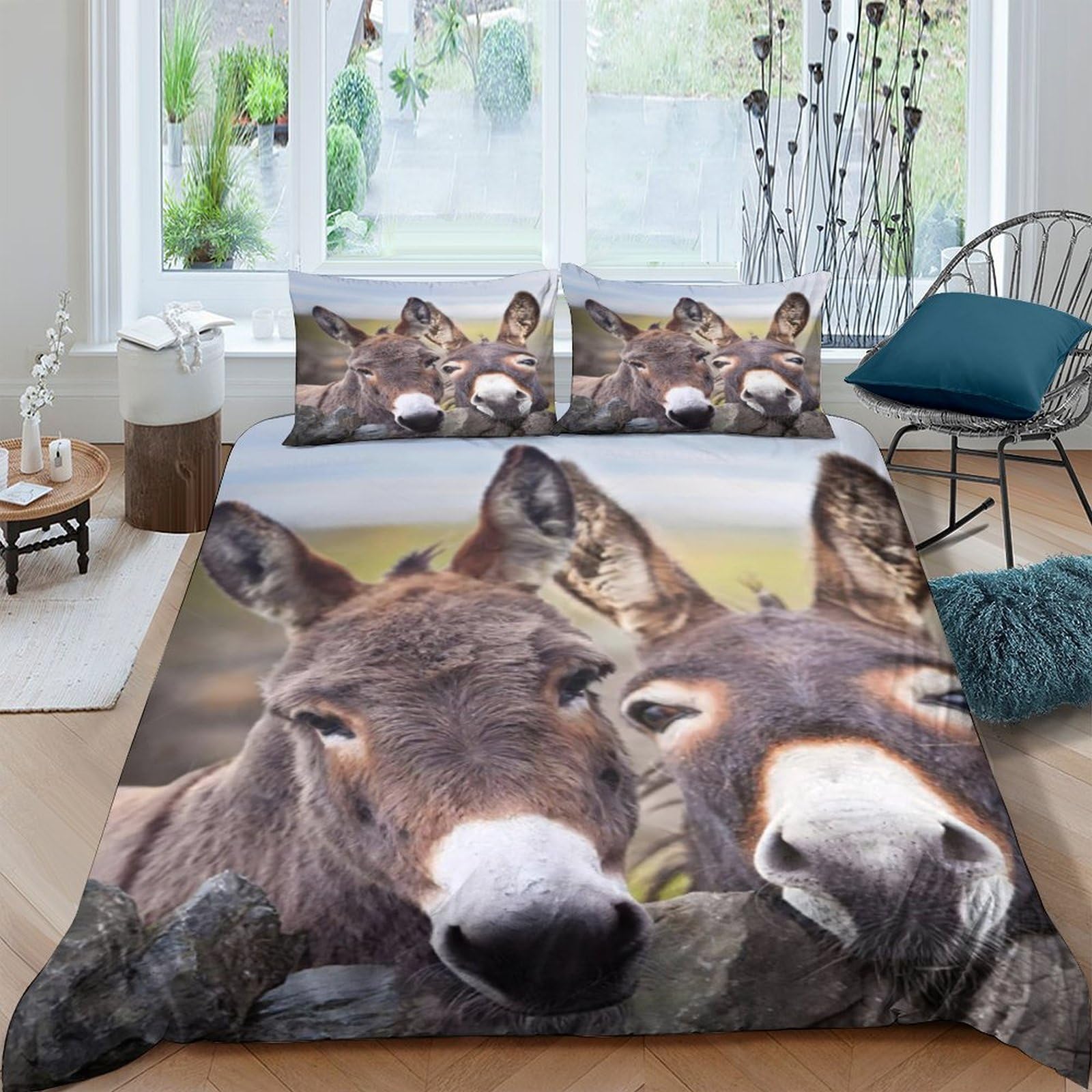 Ctjqhvkz Style-4 3D Printed Donkey Pair Fitted Sheet Microfiber Soft Anti-Slip Bed Cover For Bedroom Guest Room Decor Easy Care Single（135X200cm）