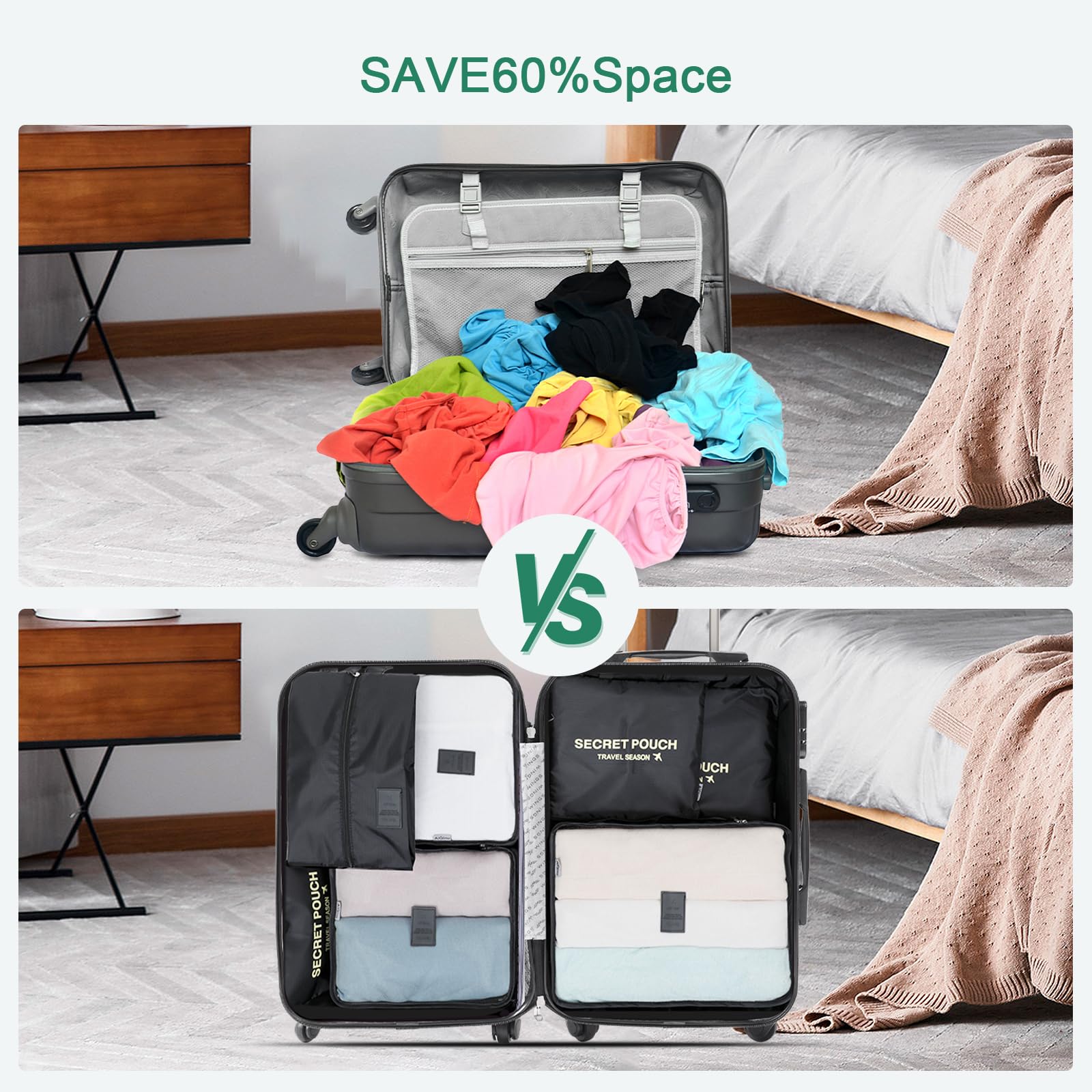 AiQInu Organizer Valigie 7 Pezzi Set,Waterproof Packing Cube Set Viaggio Organizer per i Vestiti,Scarpe,Intimo