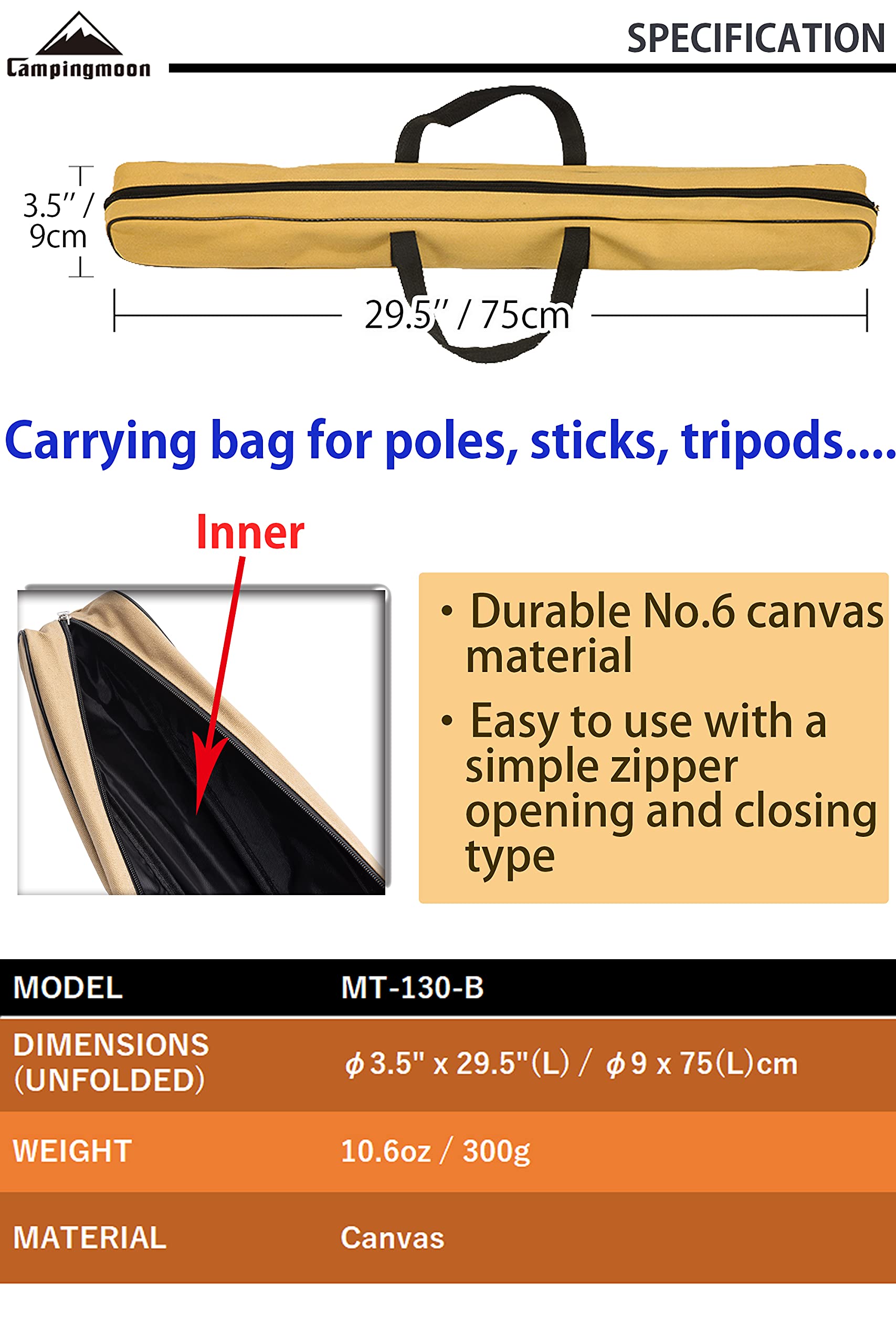 Photo 1 of ***SIMLILAR*** camping moon 29.5-inch length Canvas Pole Case Carrying Bag Tripod Stand Storage Case MT-130-B