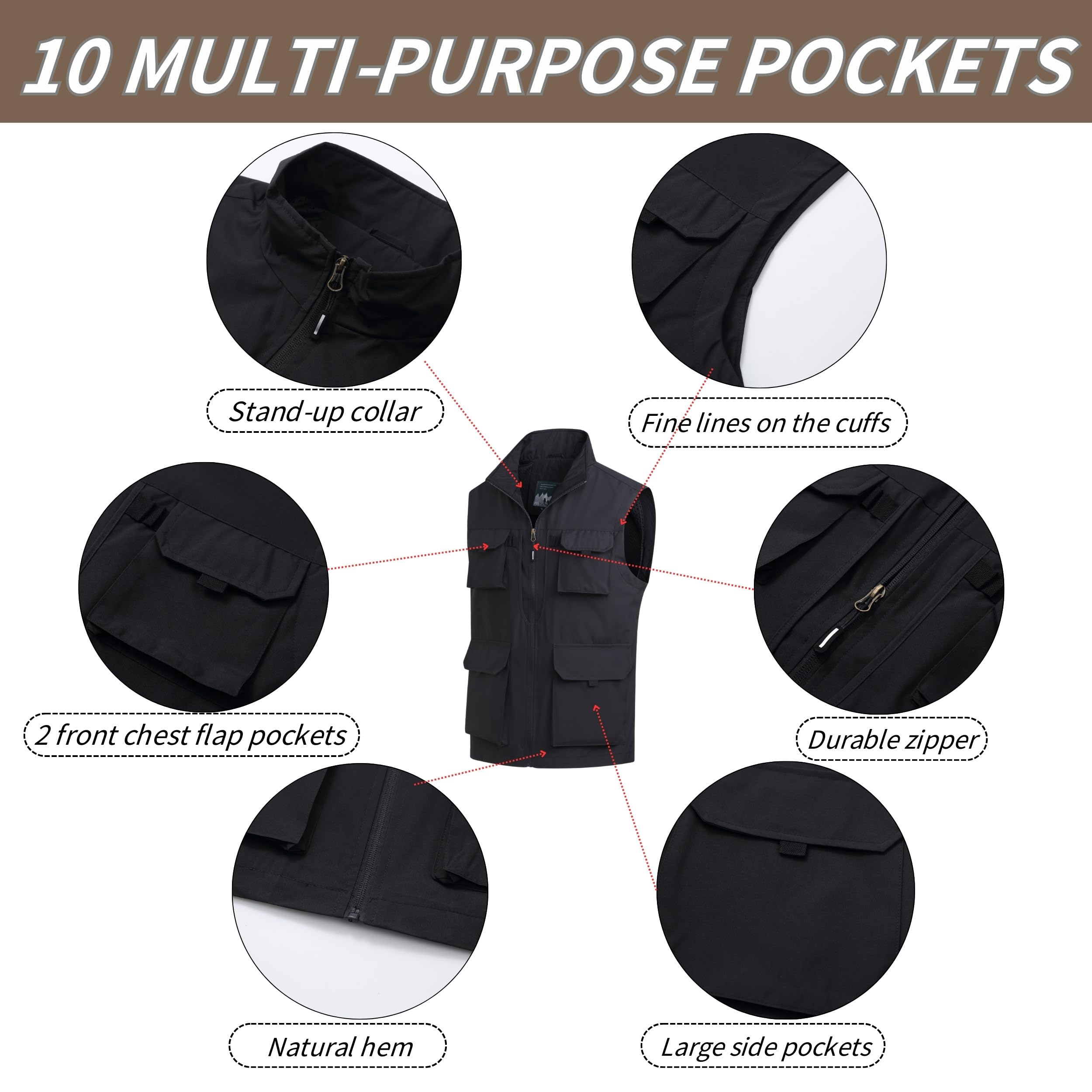 Uomo All'aperto Gilet da Pesca Leggero Panciotto Gilet da Sportivo Giubbotto Traspirante Asciugatura Rapida Gilet con Multi-Tasche Giubbotto Campeggio Caccia Gilet