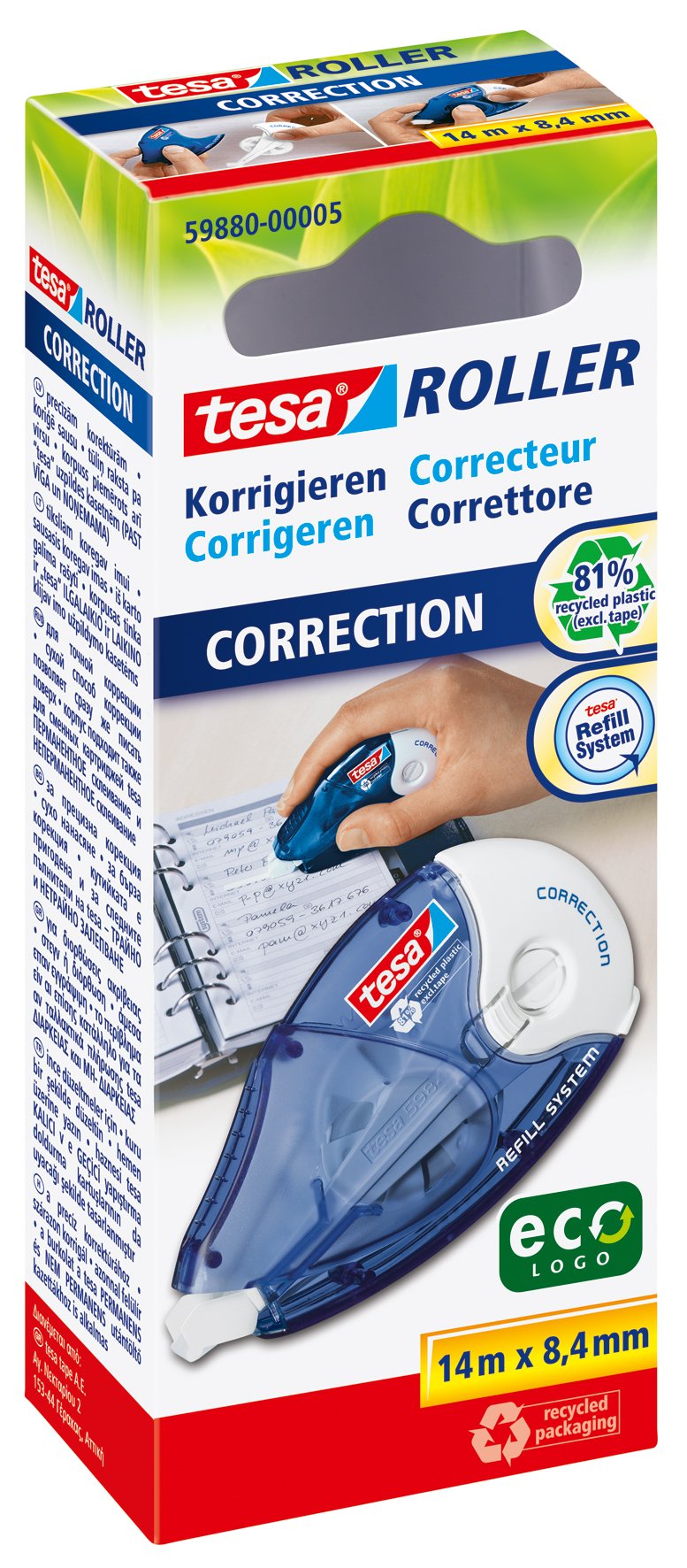 tesa Einweg-Korrekturroller, 8.4 mm x 14 m, 5 Stück