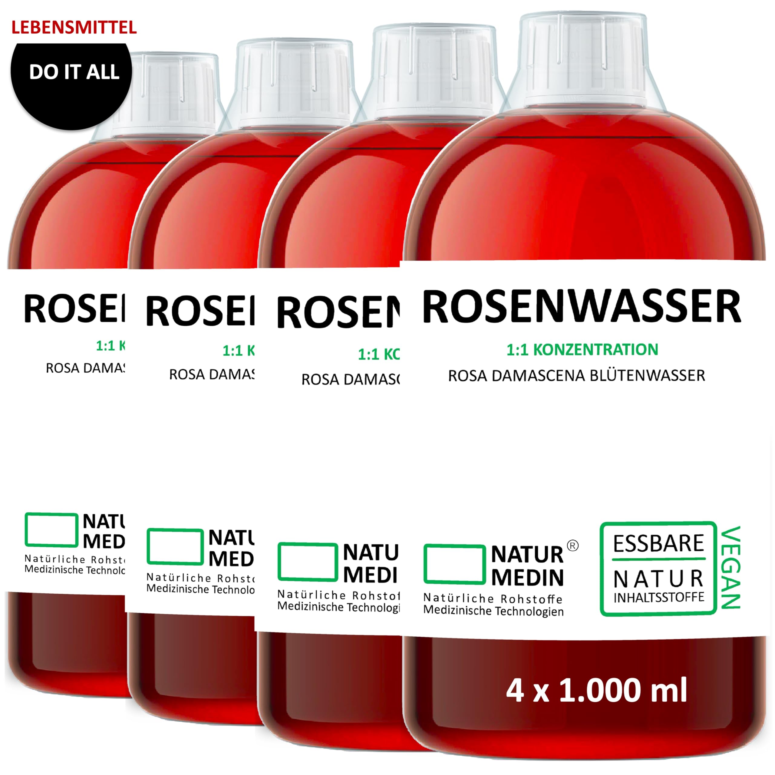 4.000 ml ESSBARES ROSENWASSER – Typ : Do-It-All – (4x1.000ml) NATURMEDIN®