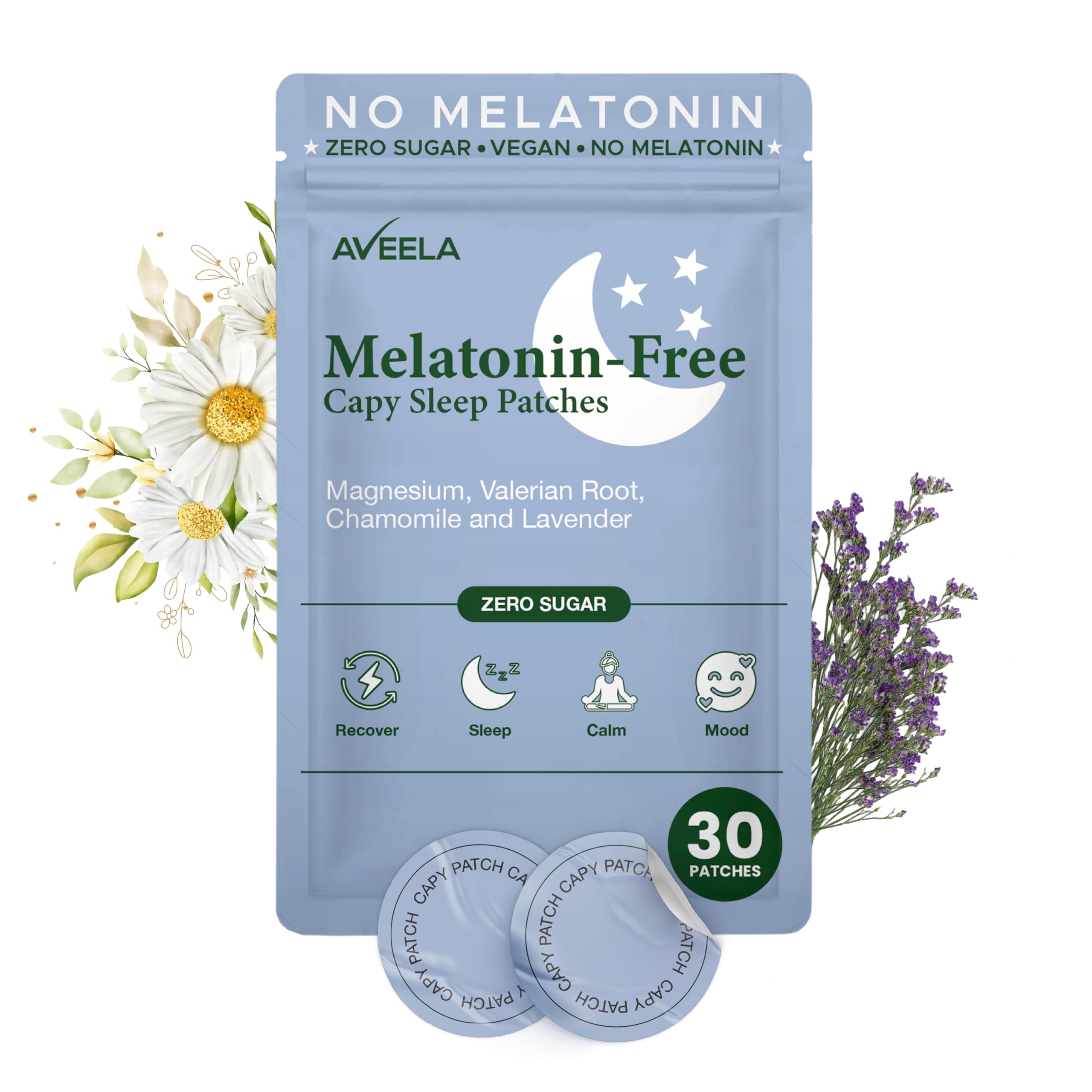 AVEELA Melatonin Free Sleep Patches for Adults | Natural Sleeping Aid | Calm and Relax Patch to Sleep Better | Toxin-Free Sleeping Device to Support Quality Sleep and Reduce Fatigue