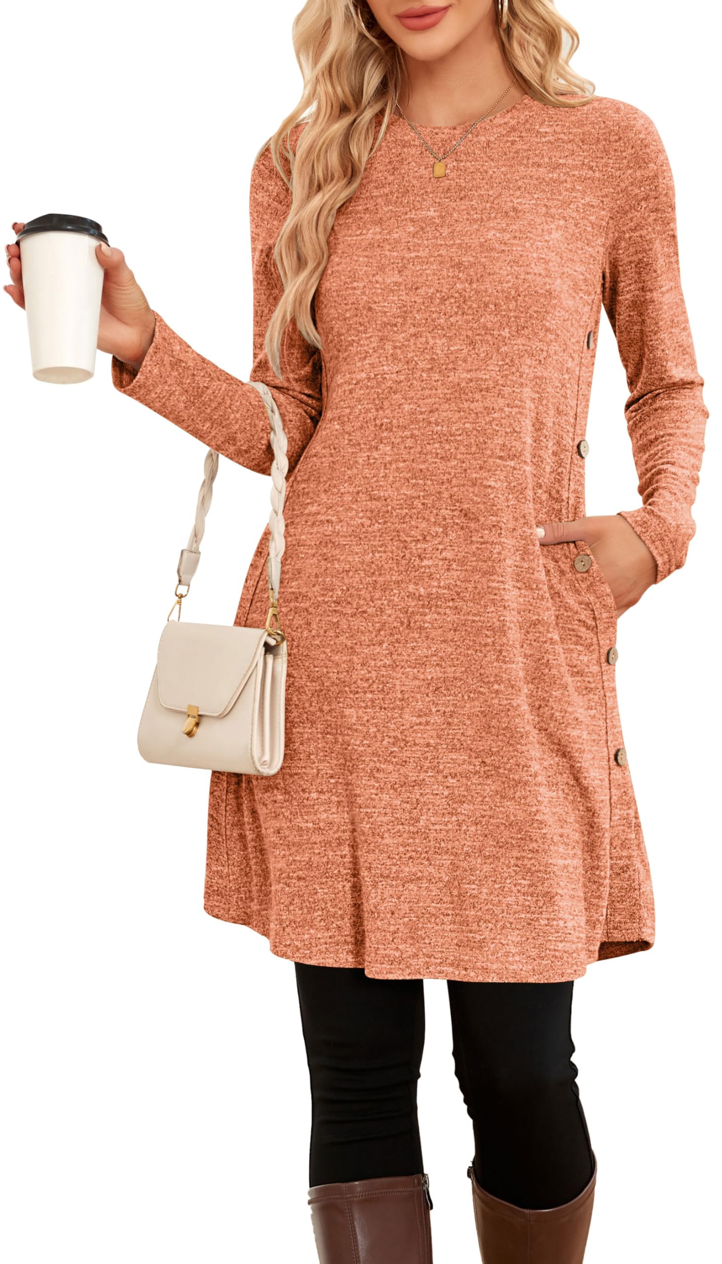 NARRAME Strickkleid Damen Herbst Winterkleider Pulloverkleid mit Taschen | Leichte und Luftig,Hautfreundlicher Stoff,Bequem Casual,Vielseitig Kombinierbar,Lockere Passform,Mit Praktischer Taschen