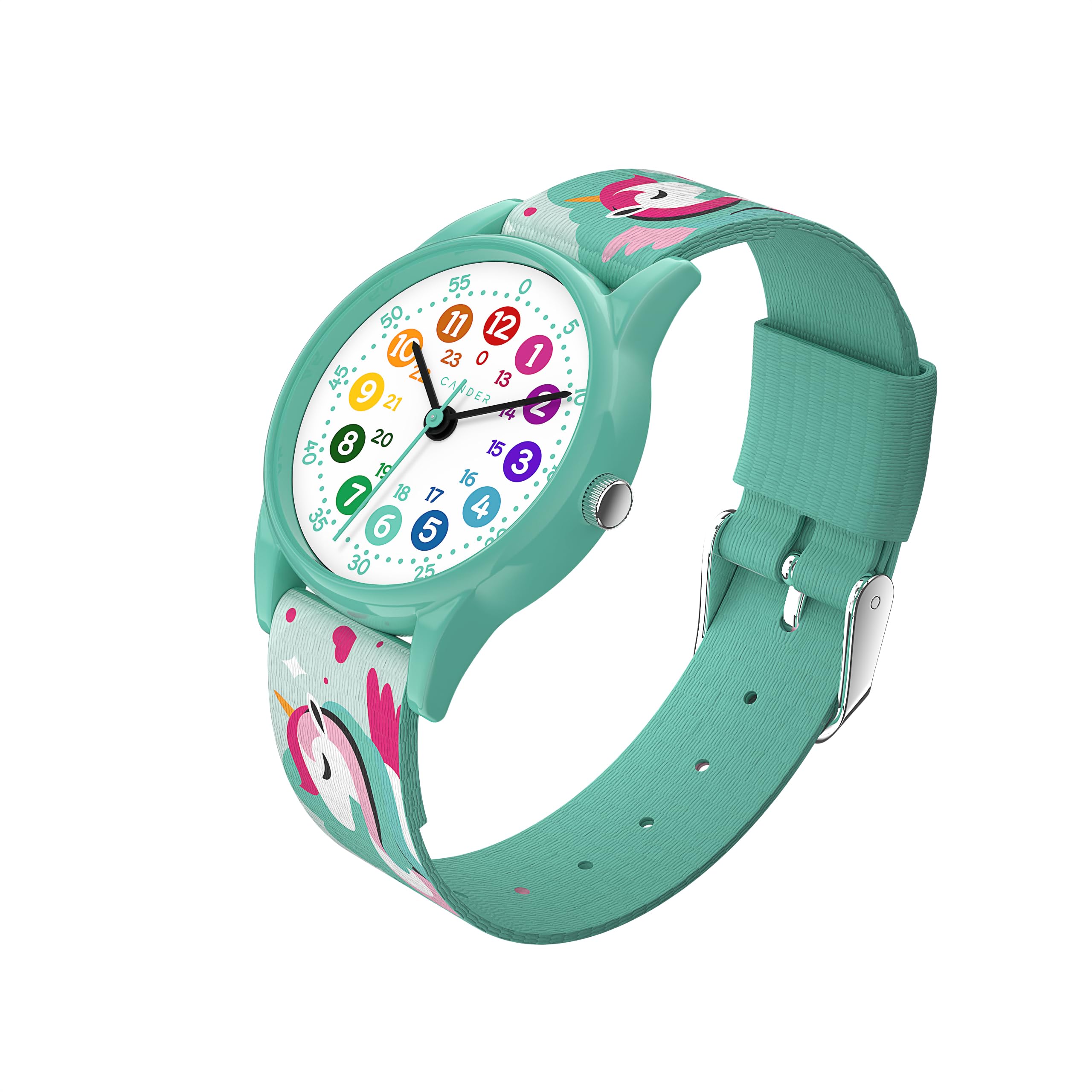 Cander Berlin MNA 1530 E Montre pour enfant, filles, motif licorne, pour l’apprentissage, turquoise, étanche, Turquoise