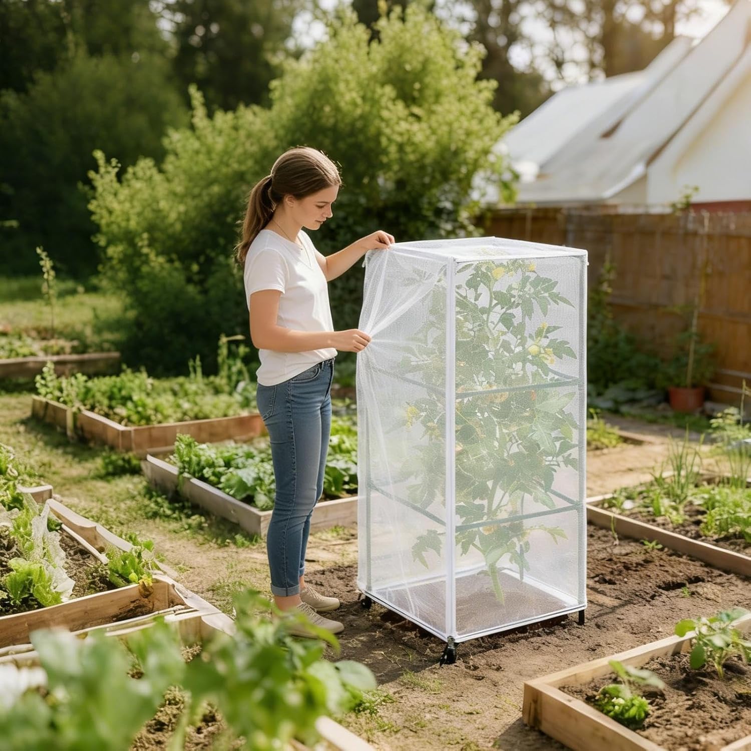 Plant Covers from Animals | Square Anti-gnat Net,150x45cm Garden Cloches for Plants with Zipper and Drawstring - for Bird Cat Poultry Fruit Vegetable Flower Tomato Garden Balcony