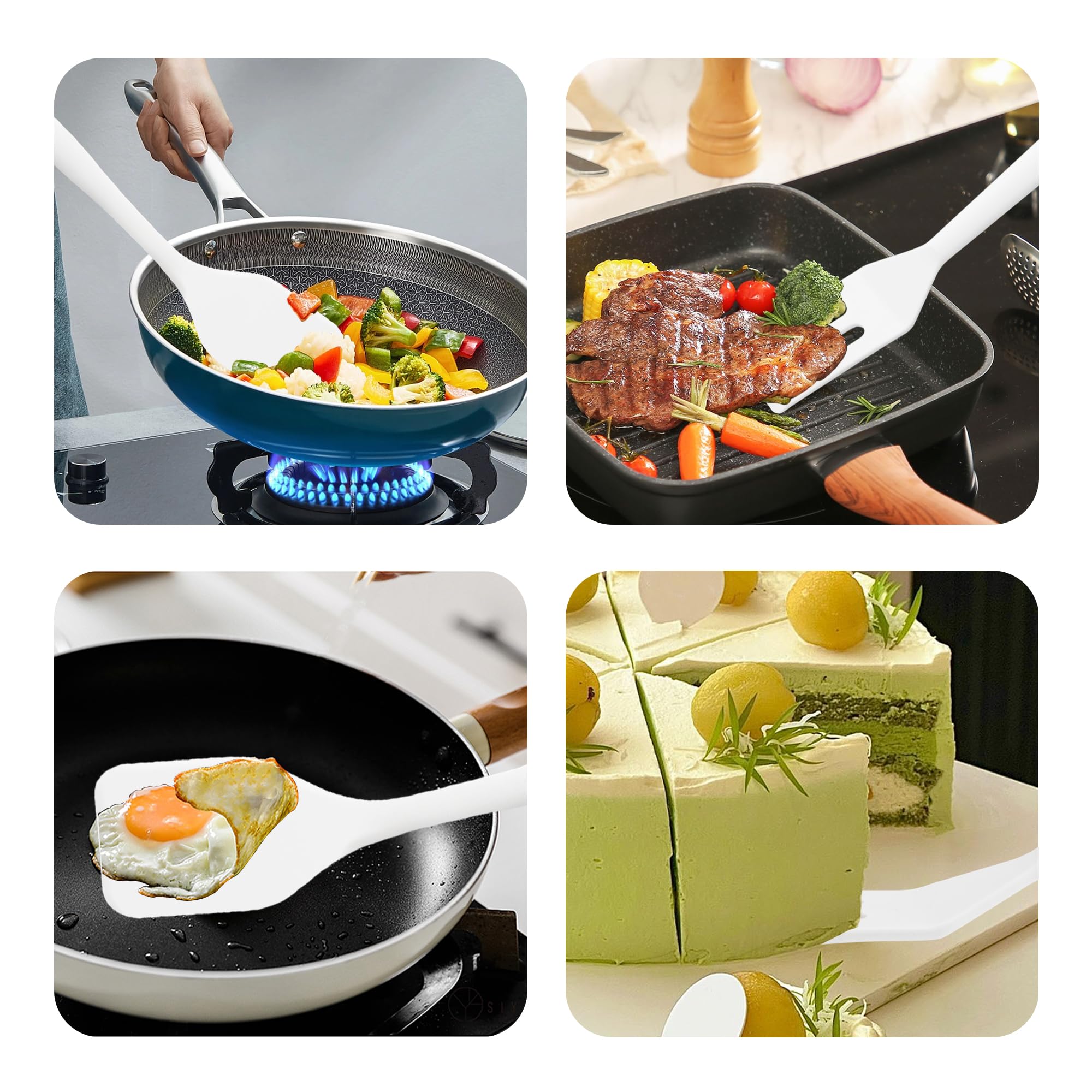 2 mini espátulas de silicona, espátula ranurada de silicona antiadherente, resistente al calor, para cocinar, color blanco