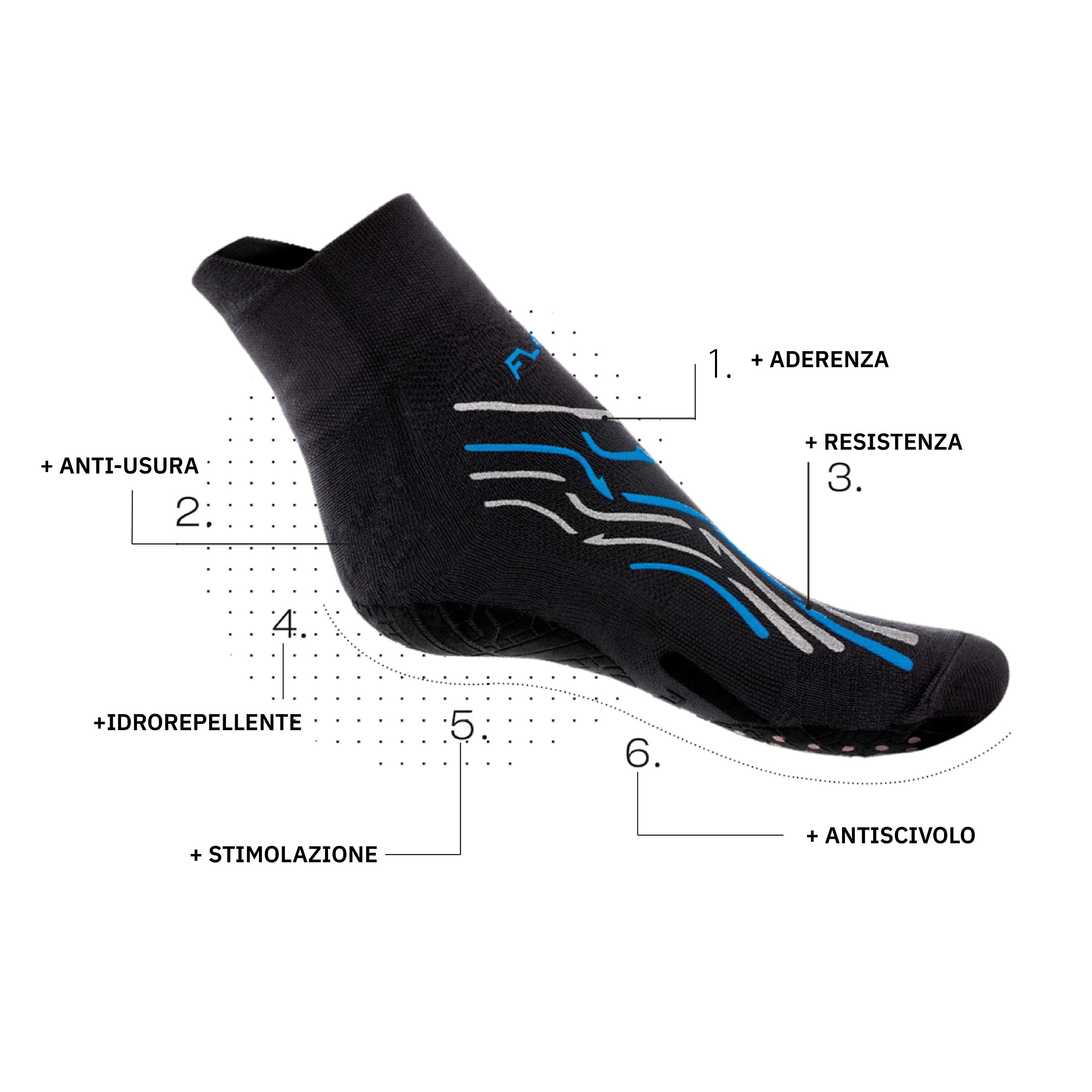 FLOKY, Calze Piscina Waterdrain Adult, Adatte per Qualsiasi attività in Acqua o Piscina, Hydrobike, Acquagym, Calze Antiscivolo, Materiale Idrorepellente, Resistente all'Usura da Cloro, Made in Italy