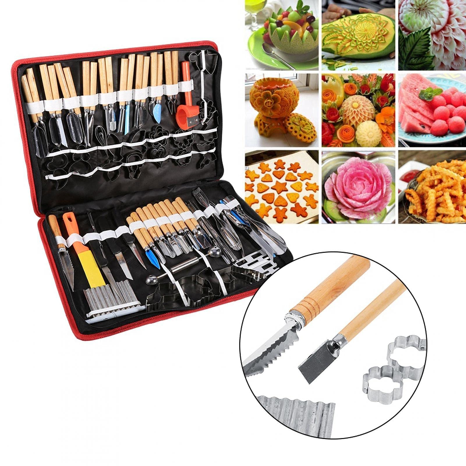 80er Set Schnitzwerkzeug Schnitzmesser, Culinary Carving Peeling Tools Kit für Schneiden von Obst und Gemüse zum Garnieren Schneiden