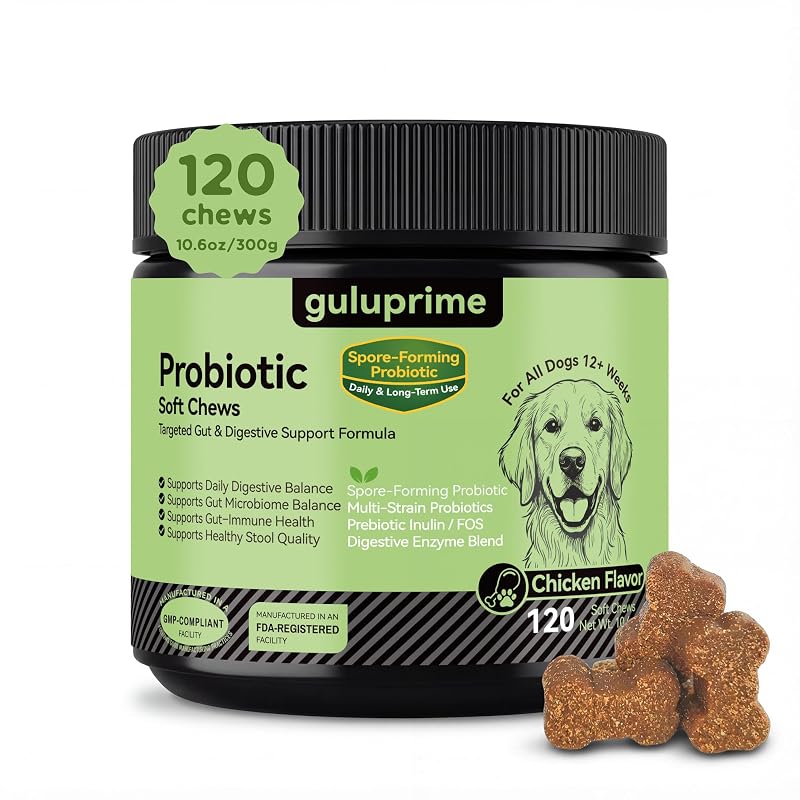 Suplemento Probiótico para Cães guluprime com Bacillus coagulans e Inulina/FOS, 120 unidades