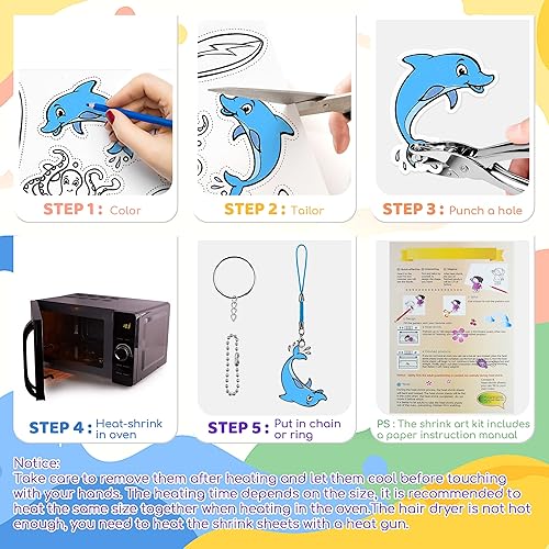 Miniatura 3 de PETDCHEB Kit de papel retráctil, kit de 160 piezas de manualidades que incluye 25 hojas de plástico retráctiles estampadas, llavero y accesorios de