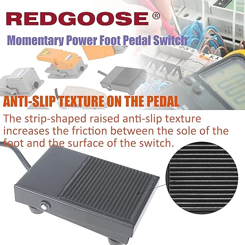 Miniatura 4 de REDGOOSE Interruptor de pedal de pie de potencia momentánea 250VCA 10A SPDT 1NO1NC Interruptor de pie resistente con cable de 6 pies, color negro