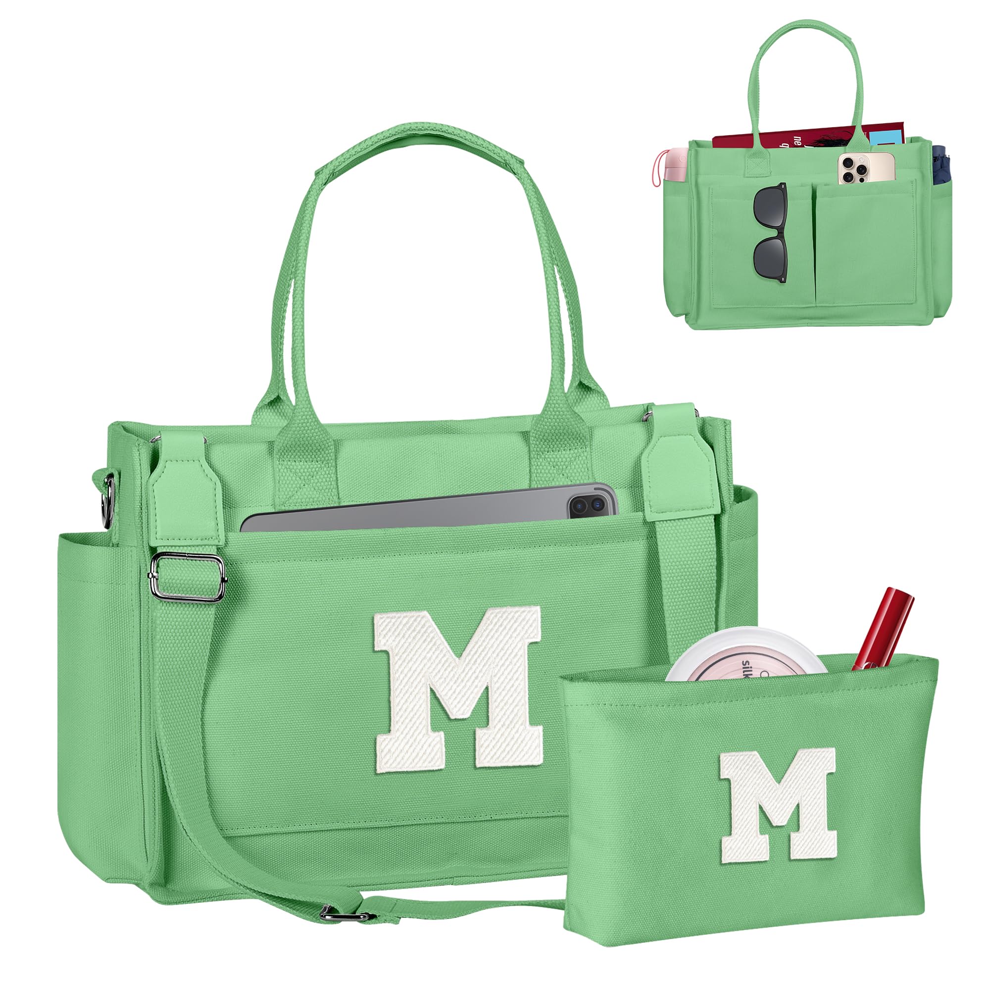 Freesya Easter Basket Stuffers, Initial Tote Bag with Makeup Bag, Birthday Gifts for Women, Teen Girl Gifts Trendy Stuff